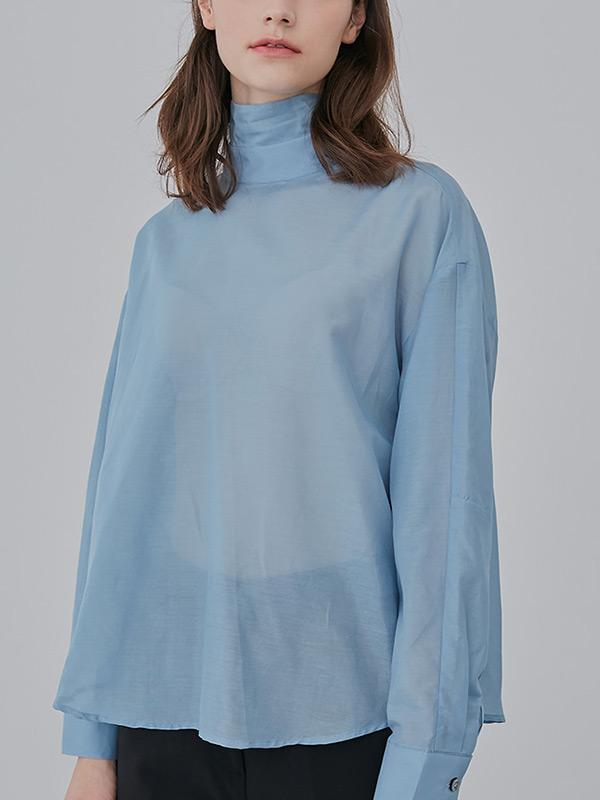 blue see through blouse