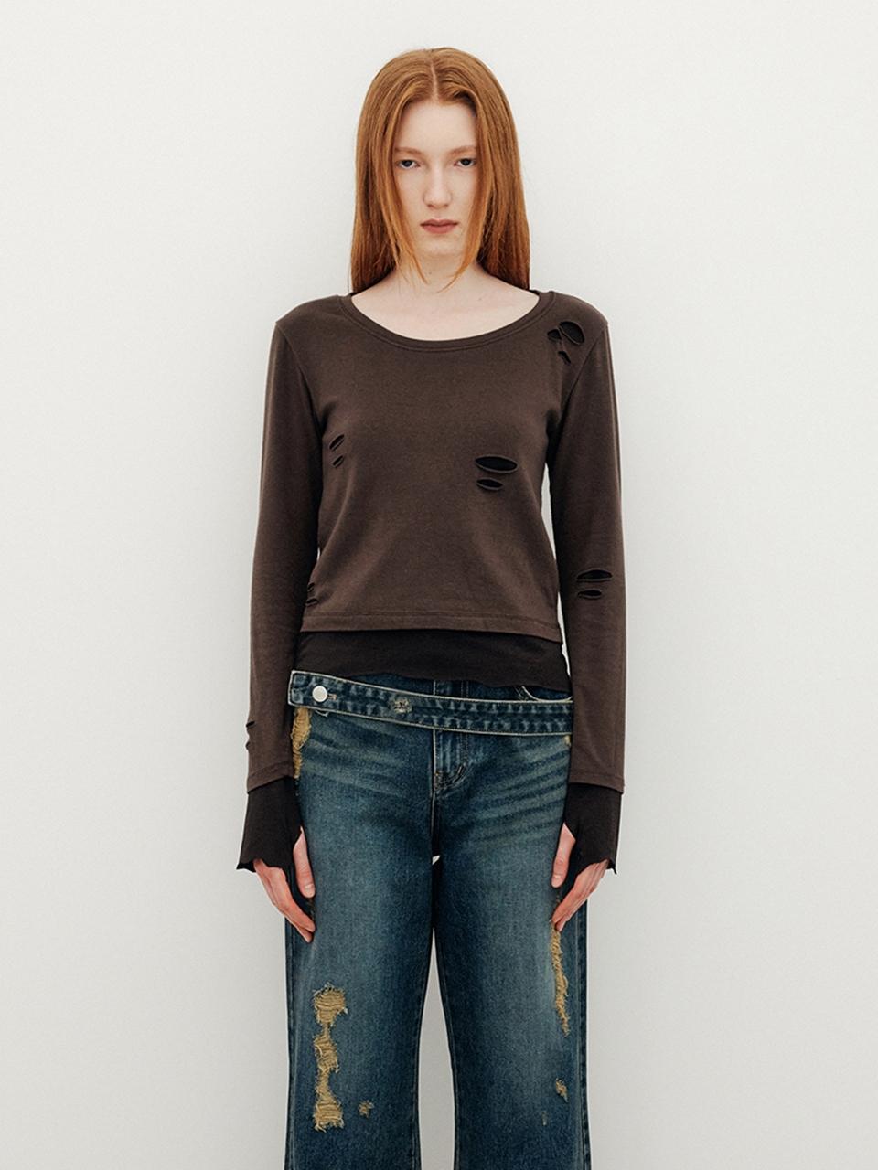 YUSE Destroyed Layered Long Sleeve Top in Blue | Lyst