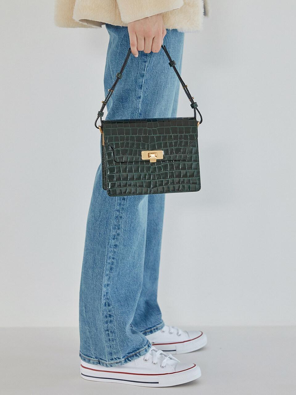 Vintage Brick Croc-Effect Leather Shoulder Bag By Marge Sherwood