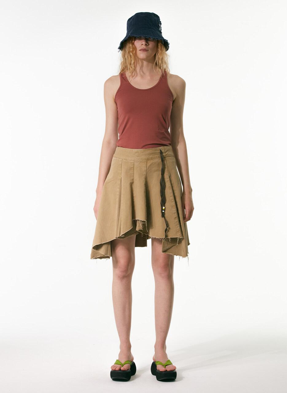 TheOpen Product Asymmetric Pleated Skirt in Natural | Lyst