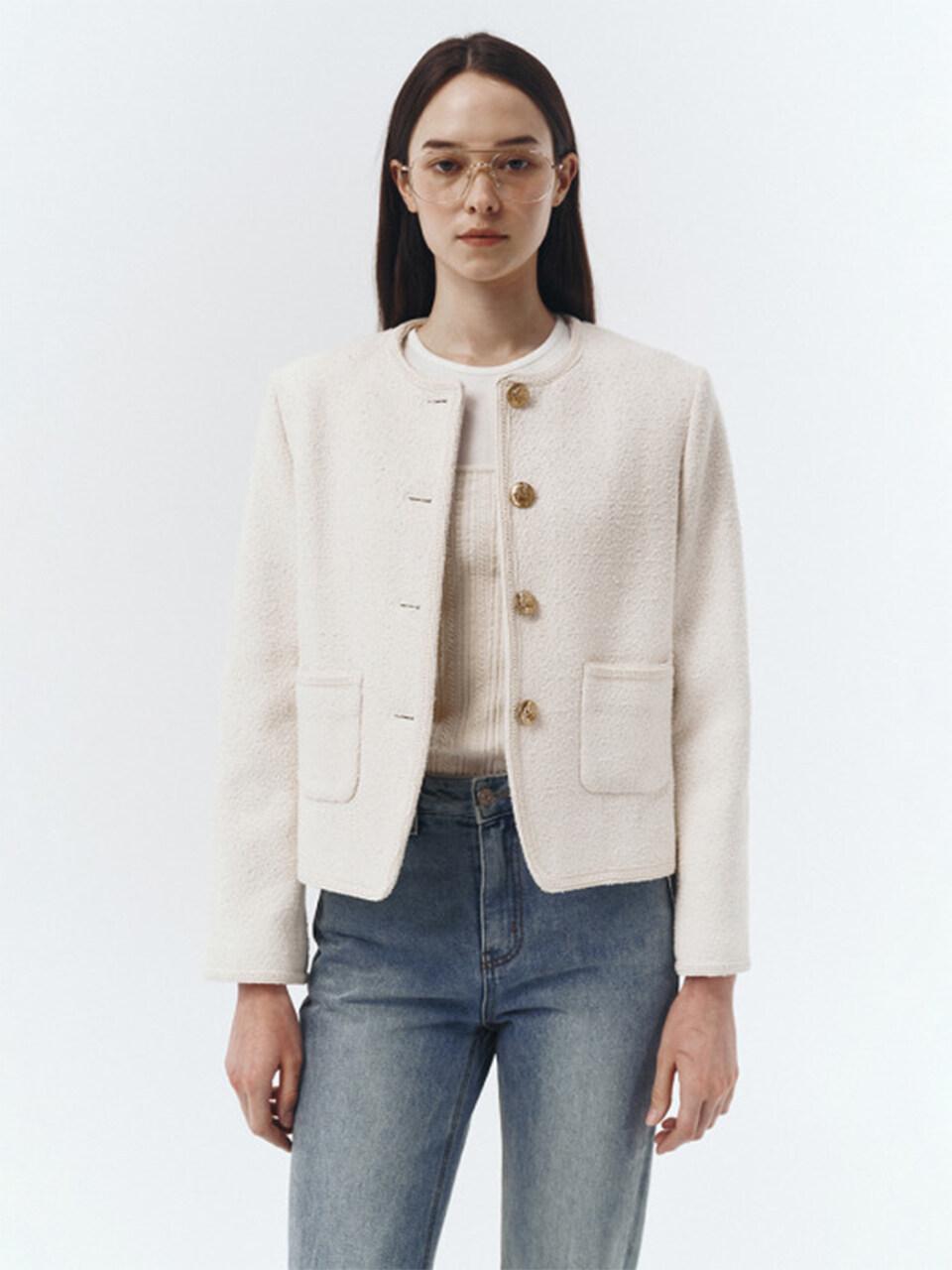 Tweed] Fringed Crop Tweed Jacket