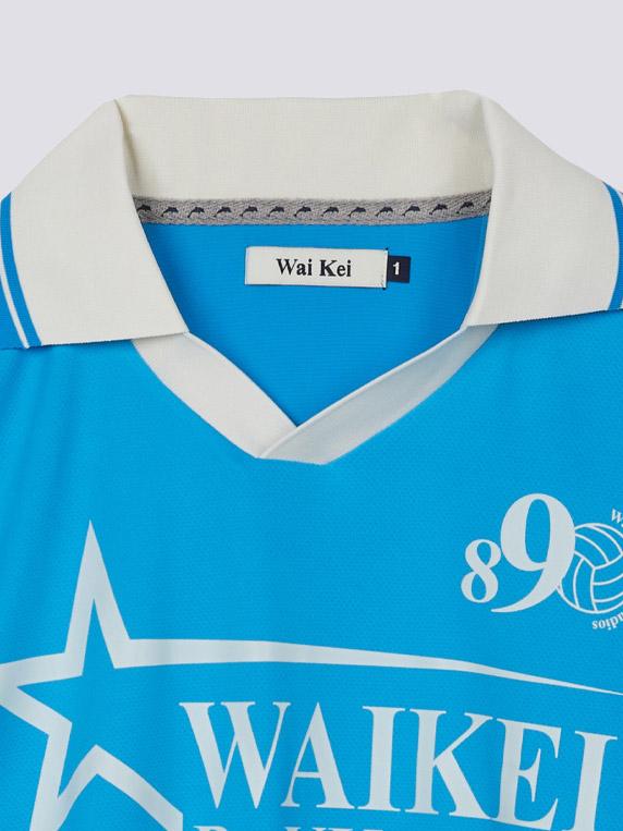 WAIKEI Star Logo Collared Jersey T-shirt in Blue for Men