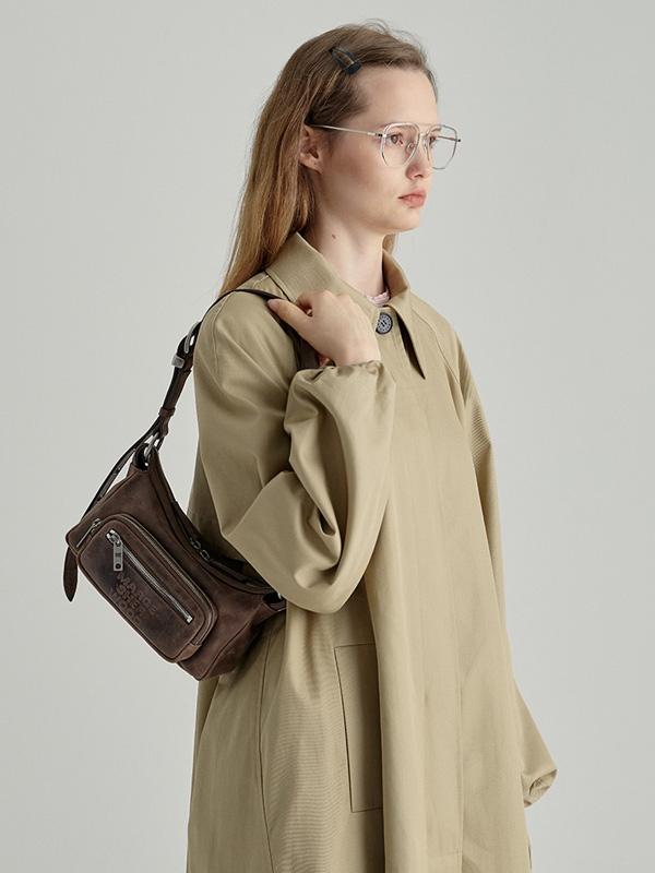 Marge Sherwood | Women Mini Hobo Leather Shoulder Bag Olive Crinkle Unique