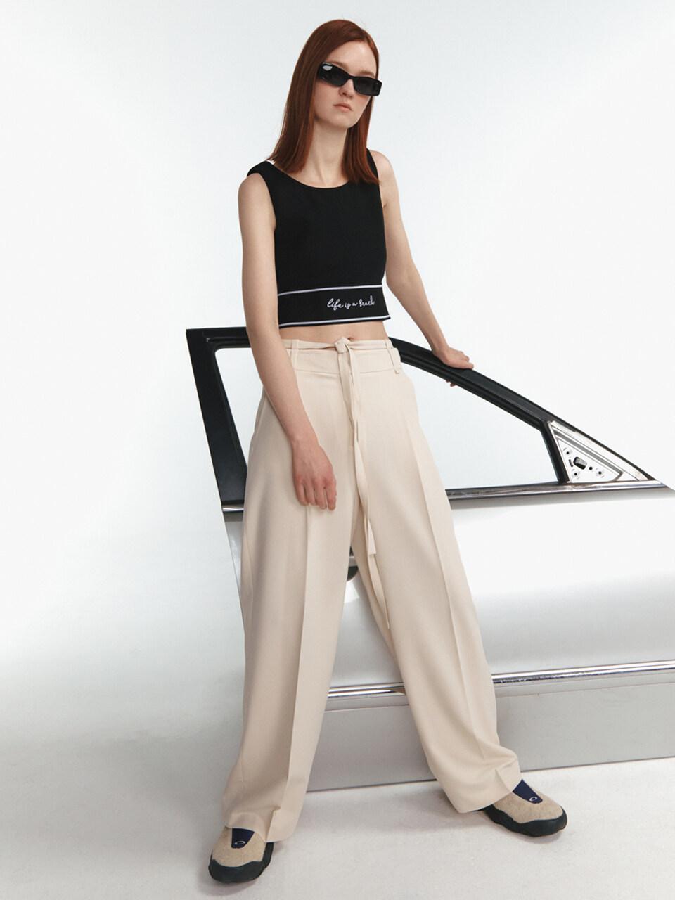 LINE STUDIO ONE Belted Pin Tuck Straight Slacks in White | Lyst