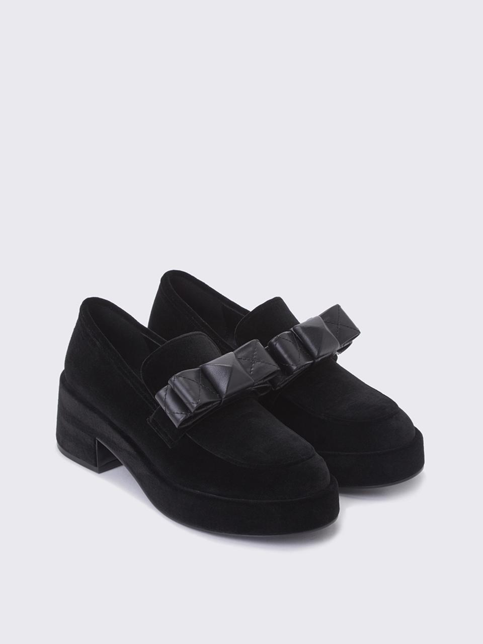 Suecomma Bonnie Ribbon Velvet Platform Loafer in Black