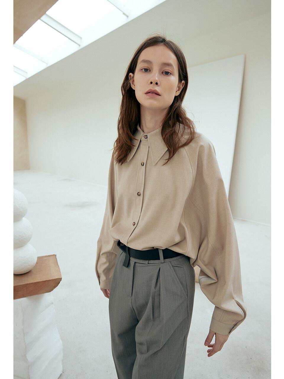 OUI MAIS NON Monde Wool Shirt, Plain Pattern in Beige (Gray) - Lyst