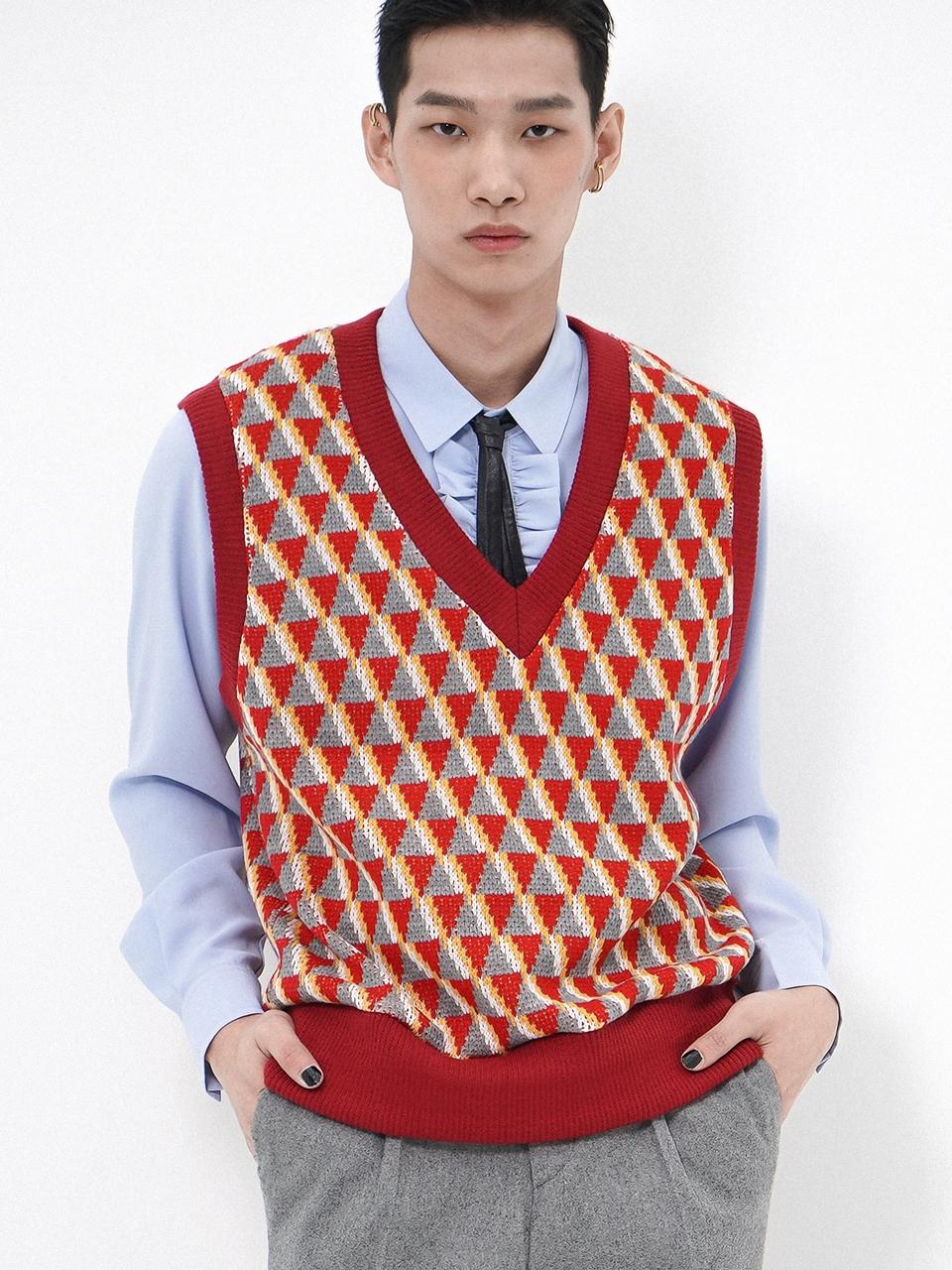 UNTAGE Geometric Jacquard Oversized Sweater Vest in Red | Lyst