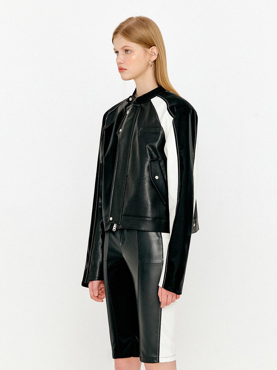 YUSE Color Block Leather Biker Jacket in Black | Lyst
