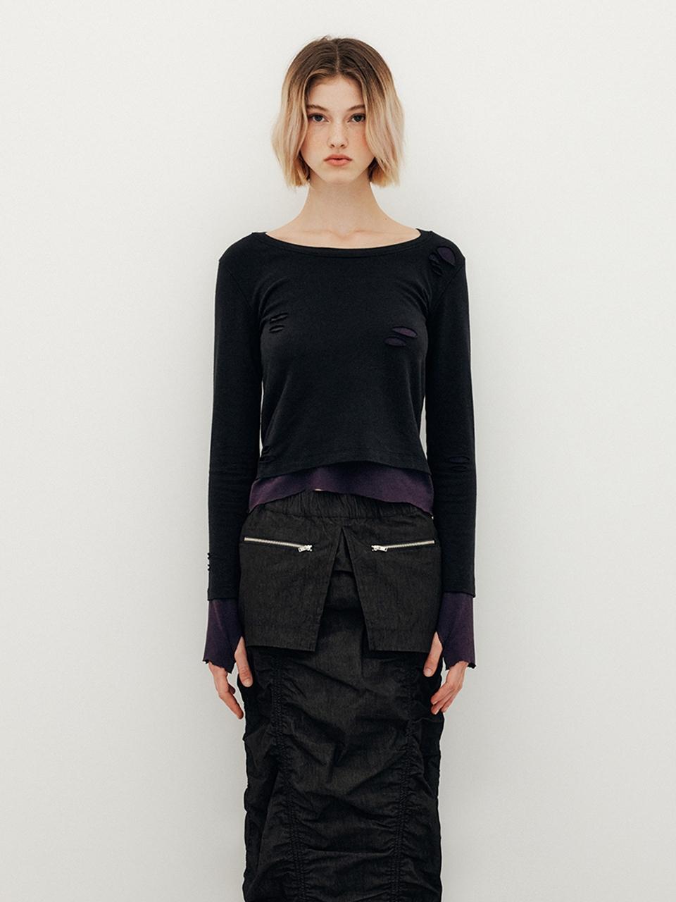 YUSE Destroyed Layered Long Sleeve Top in Black | Lyst