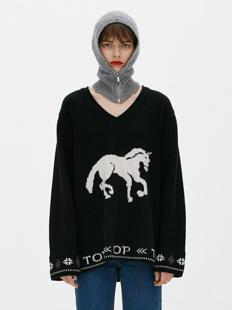 TheOpen Product Horse Jacquard V-neck Sweater in Black | Lyst