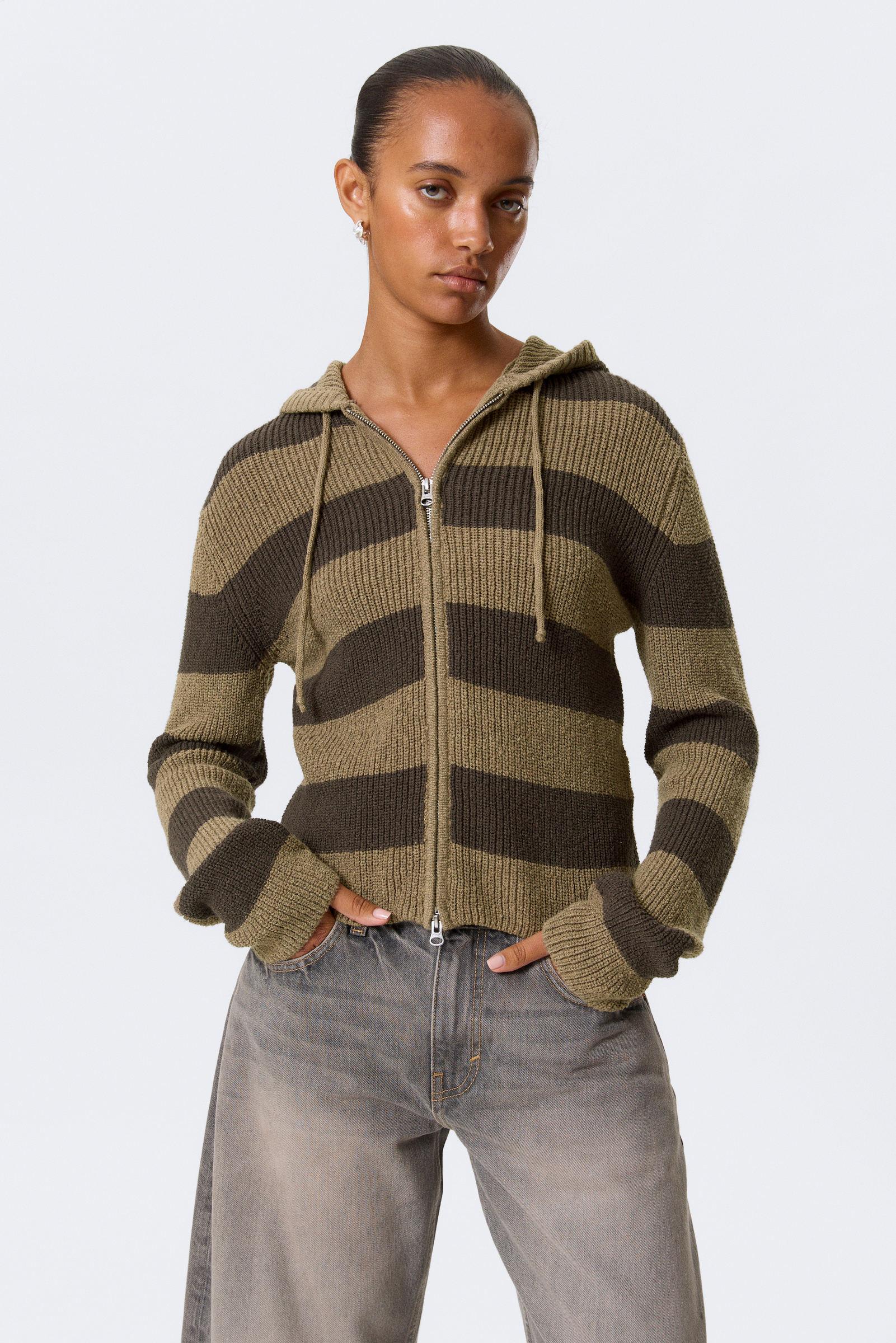 Weekday Striped Knitted Slim Fit Zip Hoodie in Brown | Lyst UK