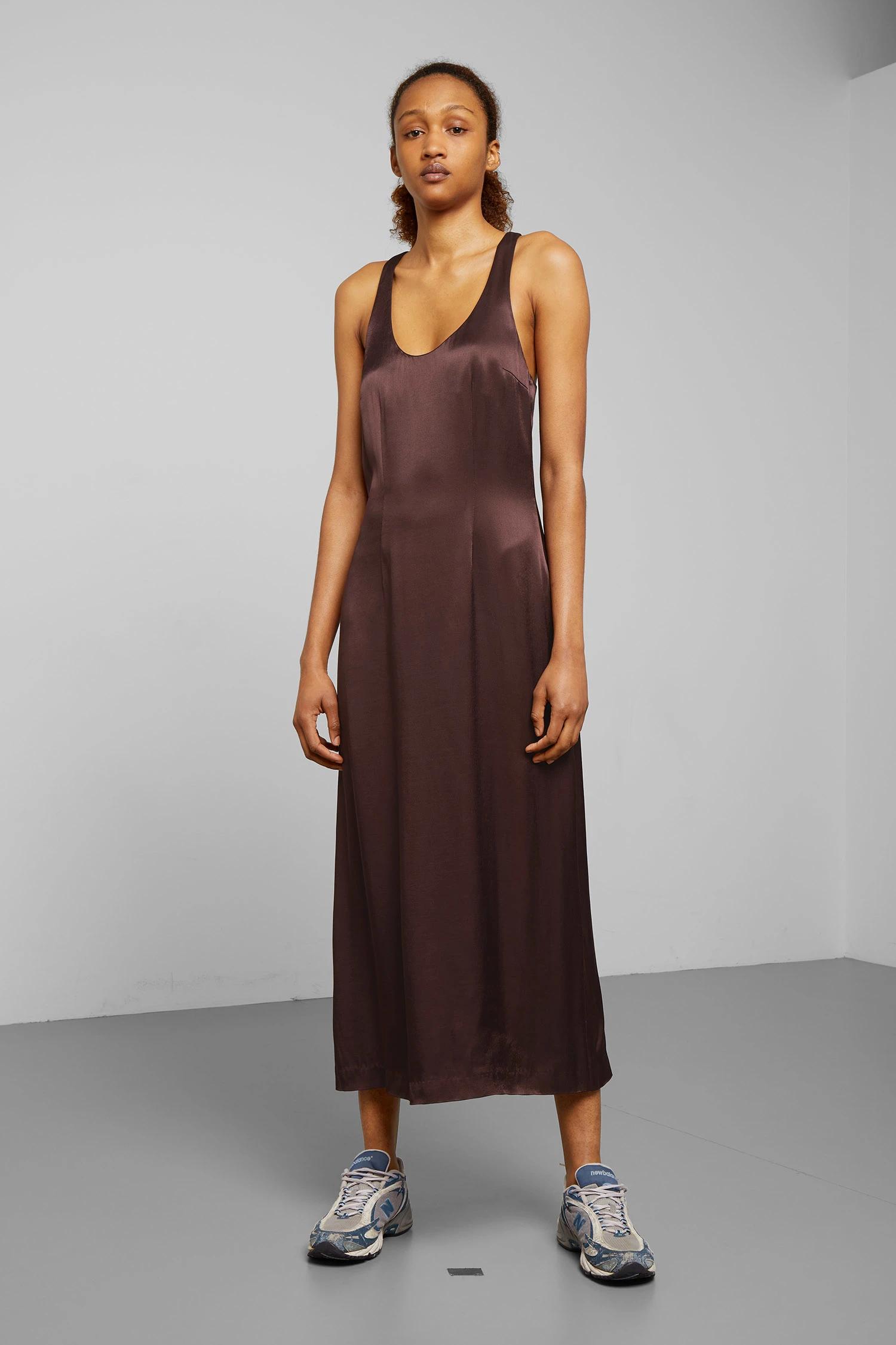 Weekday Moca Satin Dress in Brown | Lyst UK