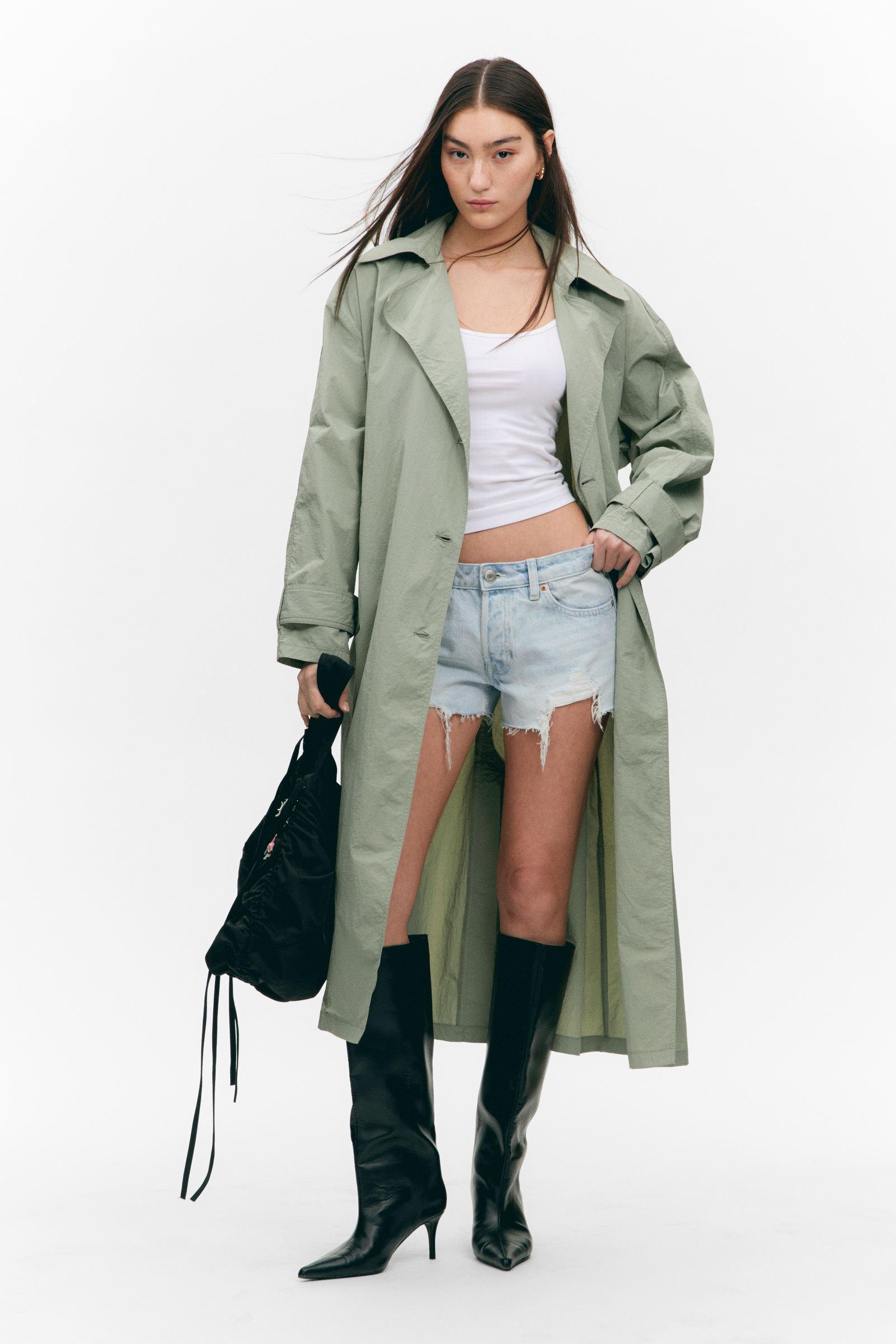 Monki Oversized Belted Nylon Trench Coat in Green | Lyst UK
