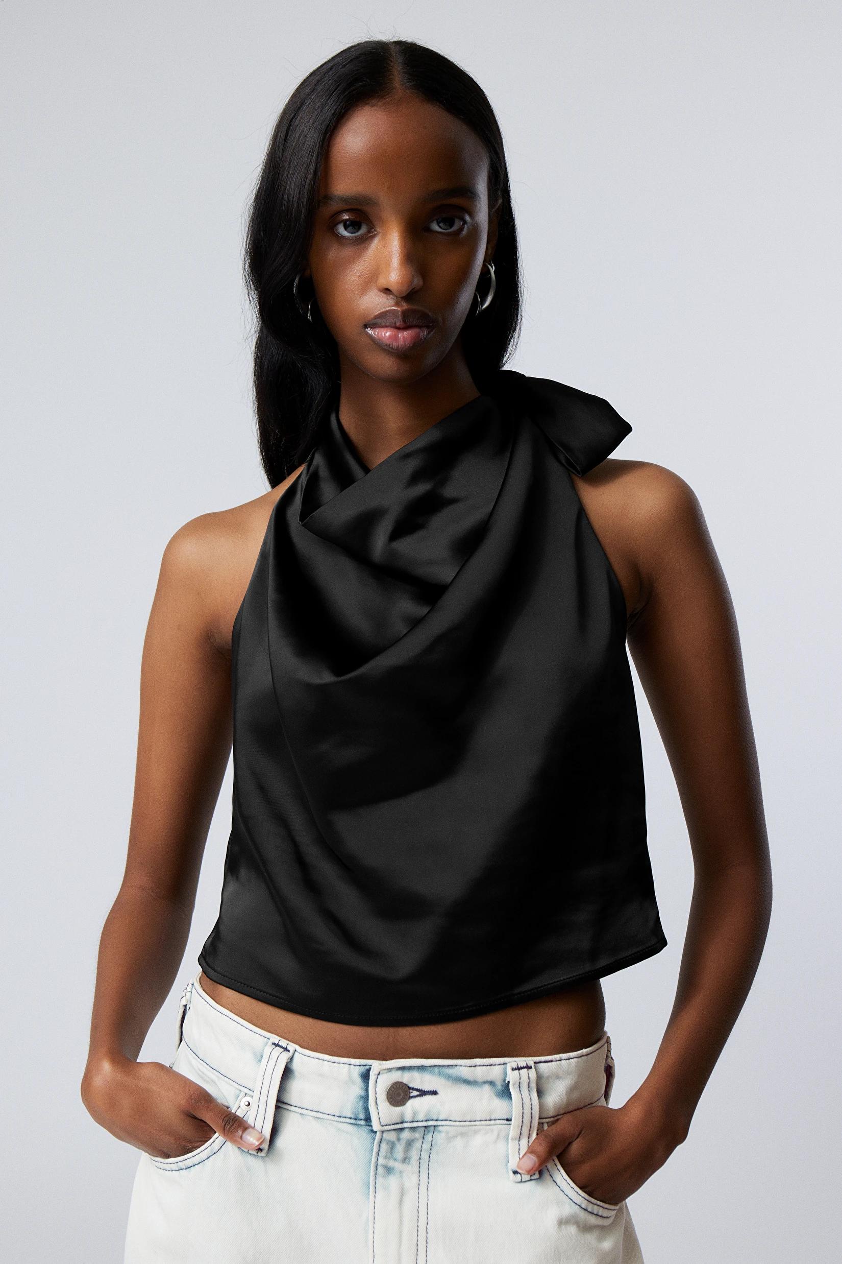 black silk halter top
