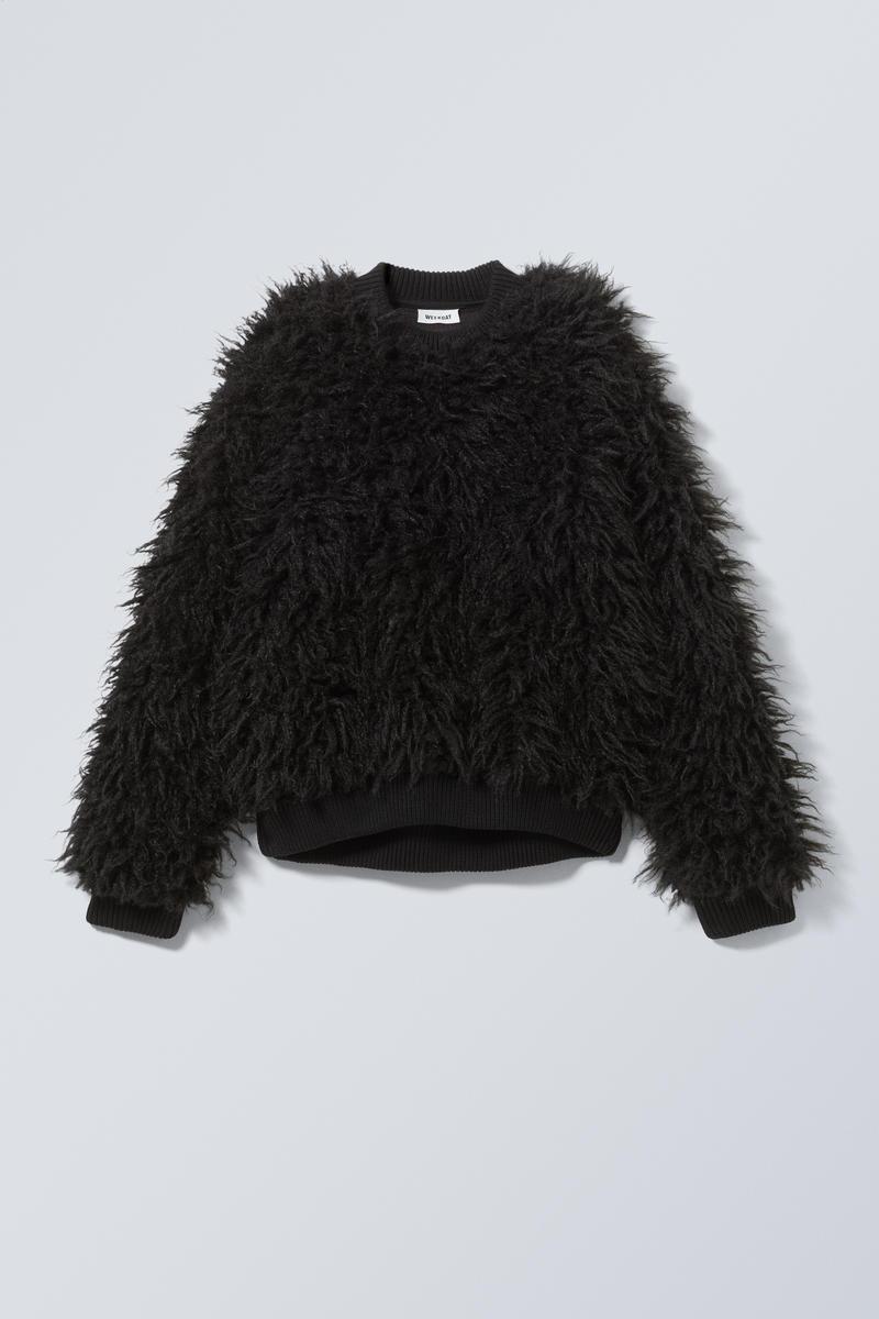Weekday Fluffy Faux Fur Sweatshirt in Black | Lyst UK