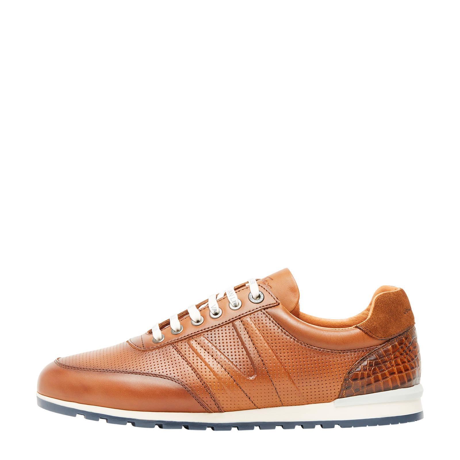 Van Lier Rimini leren sneakers cognac - Schoenen.nl