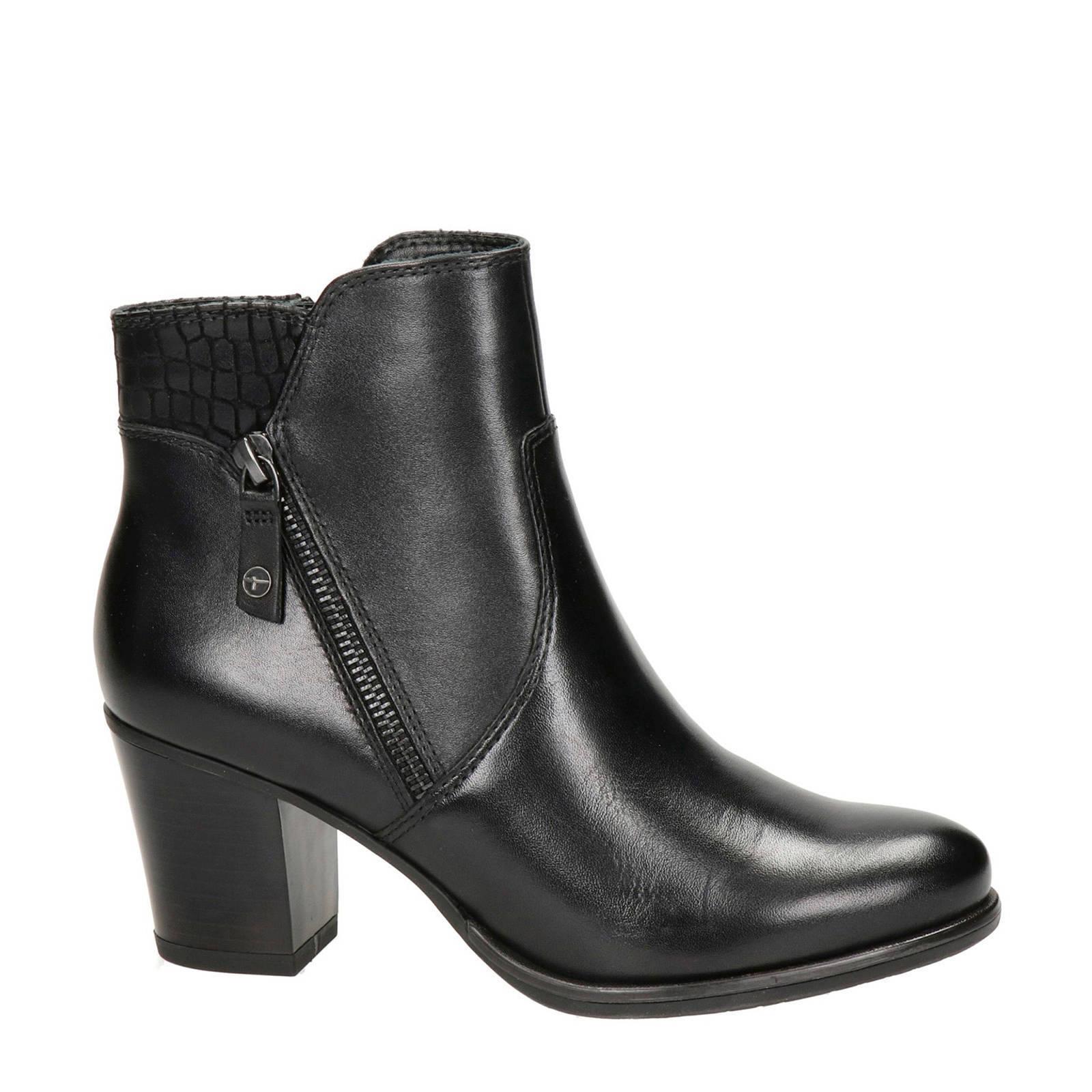 Tamaris Rubber Leren Enkellaarzen Met Slangenprint in het Zwart - Lyst