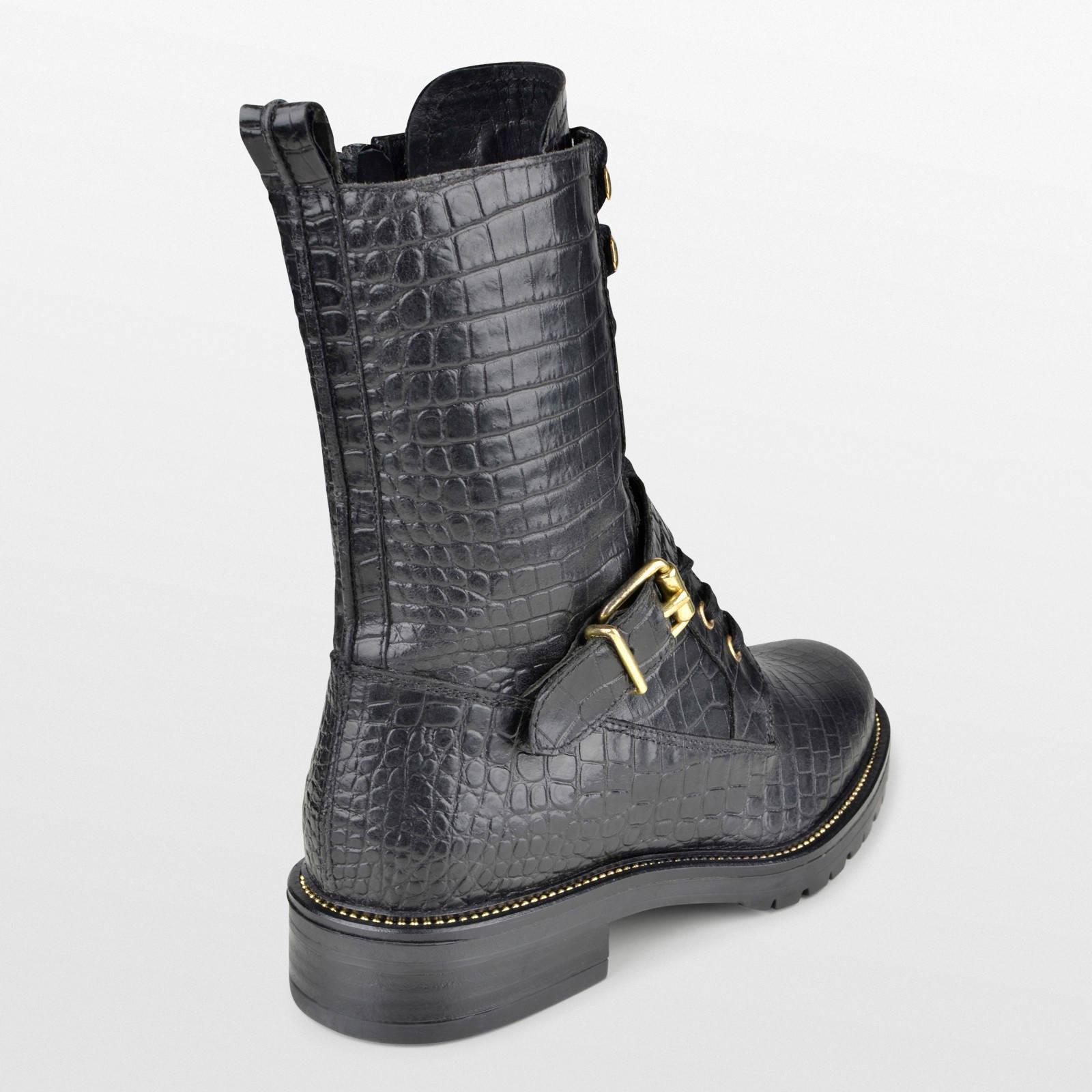 PS Poelman Rubber Dungaball Leren Veterboots Met Crocoprint in het Zwart -  Lyst