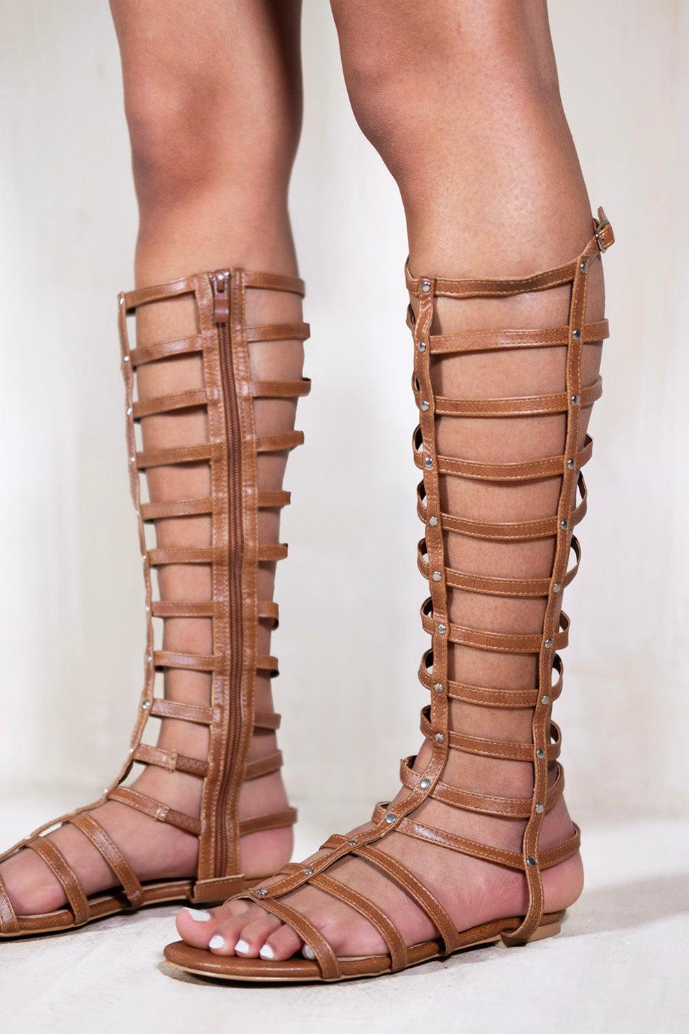 Where's That From Leia Gladiator Knee High Flat Sandals | Lyst UK