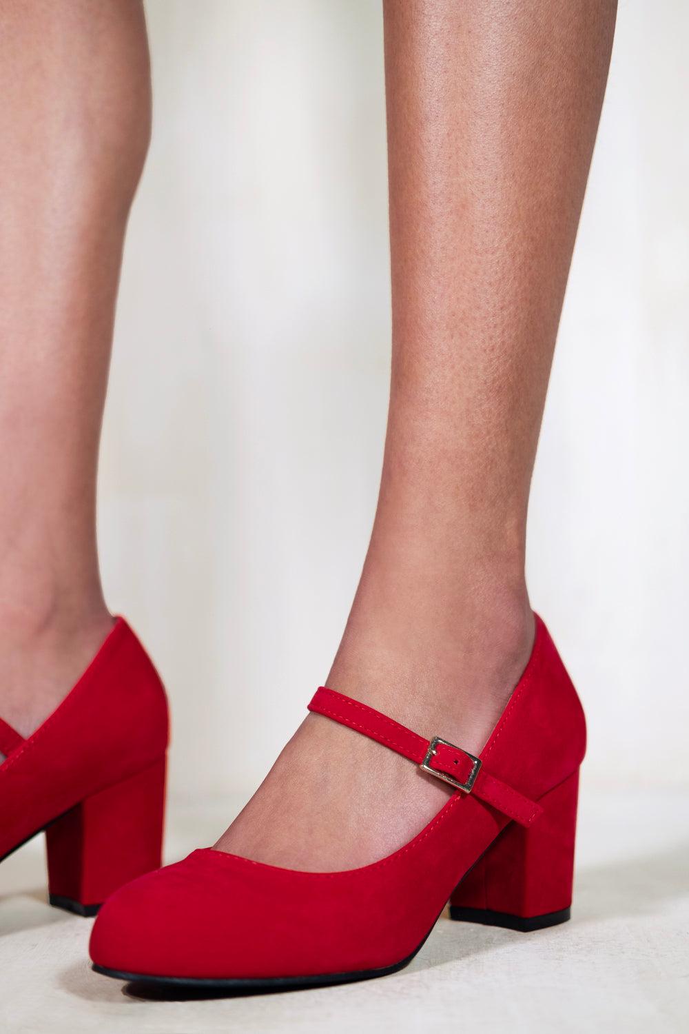 Where's That From Araceli Block Heel Mary Jane Pupms in Red | Lyst