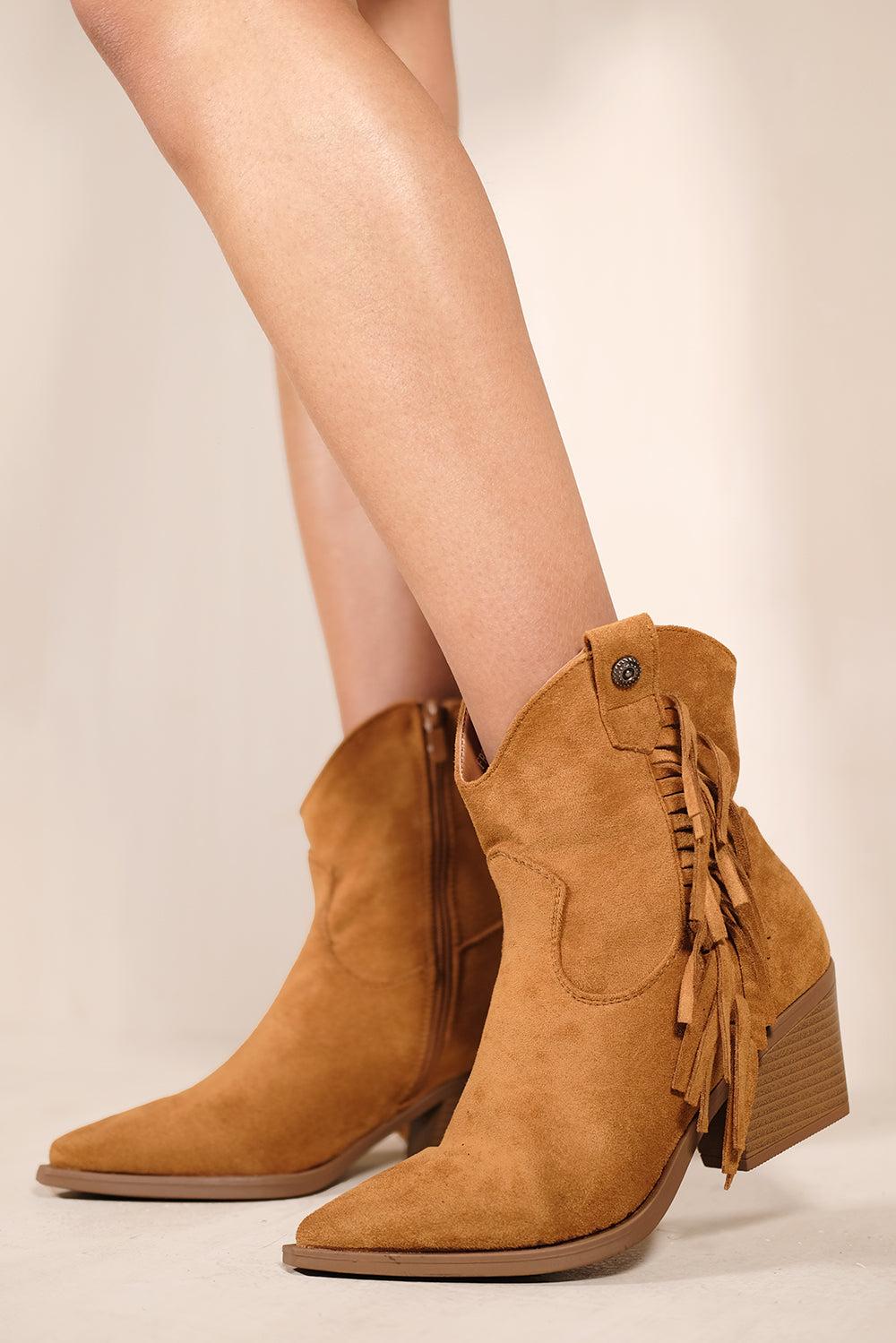 Where's That From Nalani Western Cowboy Boots With Tassels in Natural