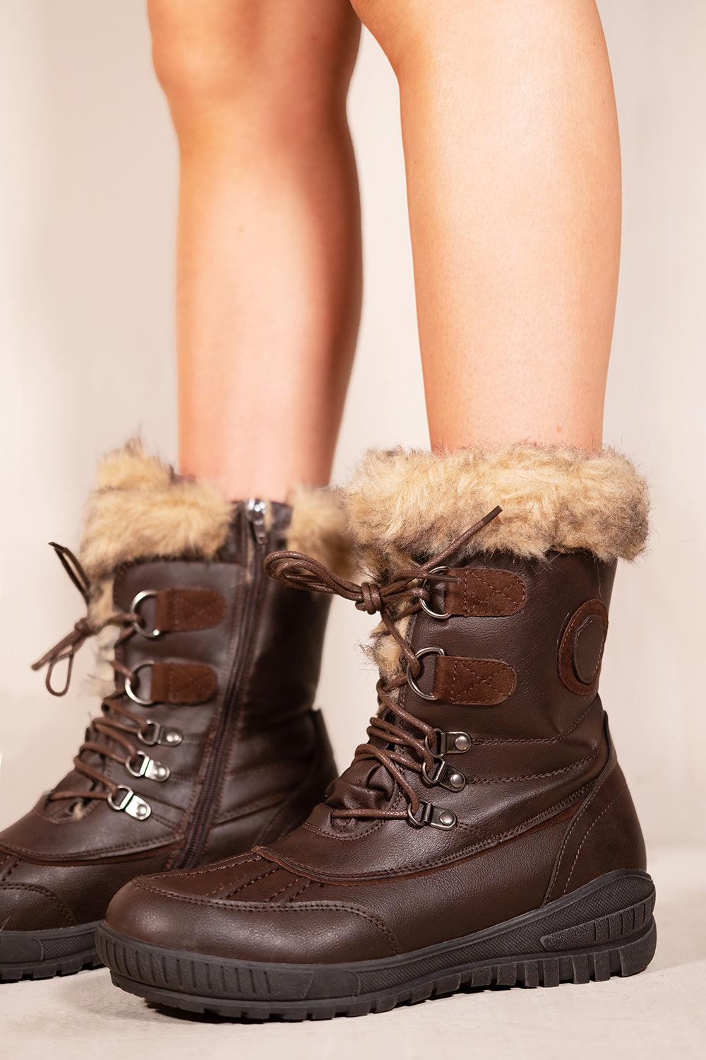 Where's That From Clarrisa Flatform Fur Lined Ankle Boots With Lace Up in  Brown | Lyst