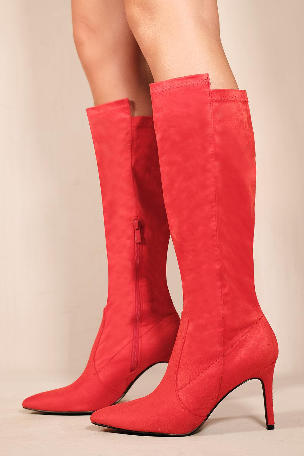 Where's That From Marta Pointed Toe Calf High Boots With Side Zip in Red |  Lyst