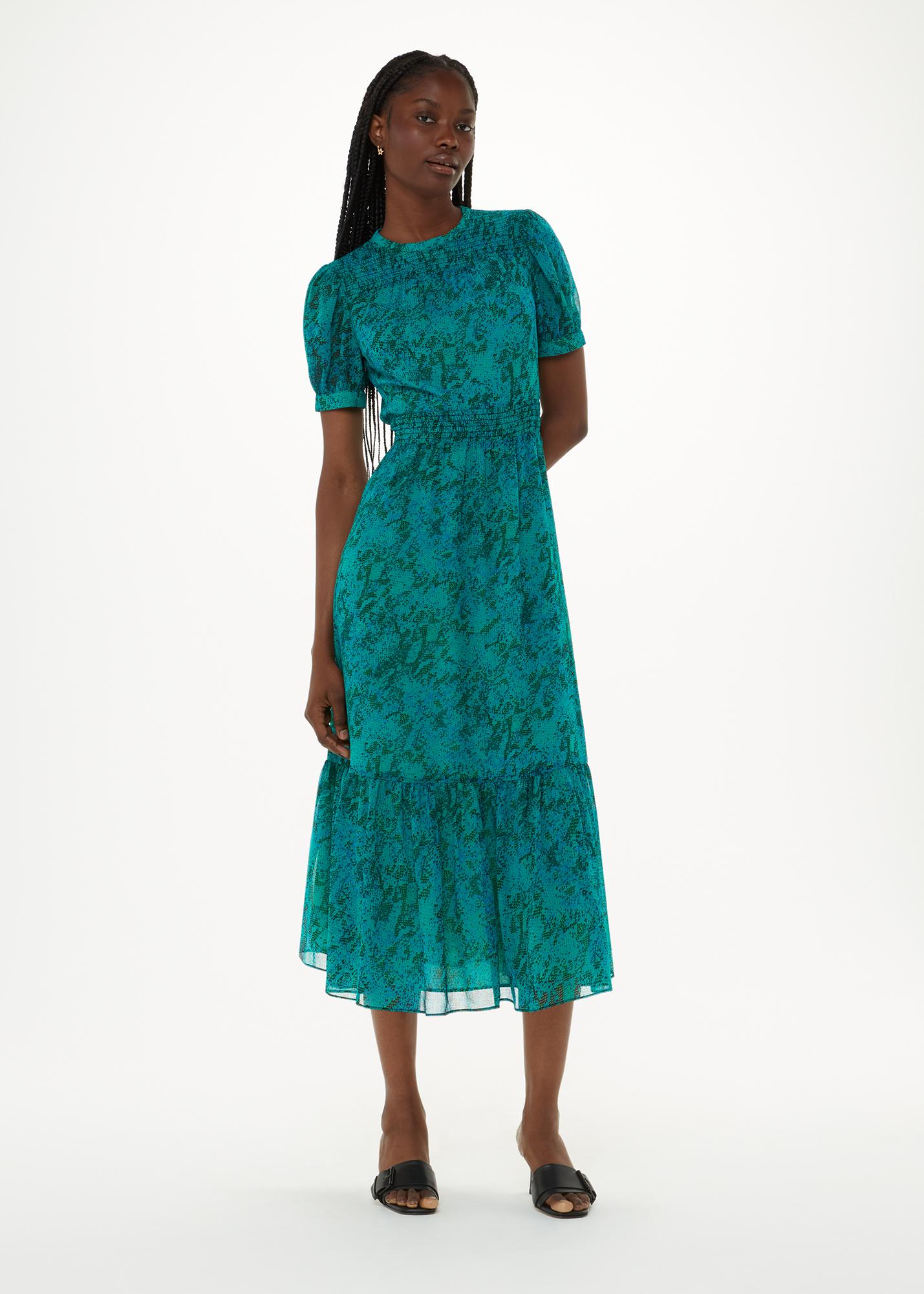 Whistles Diagonal Snake Shirred Dress in Green Lyst UK