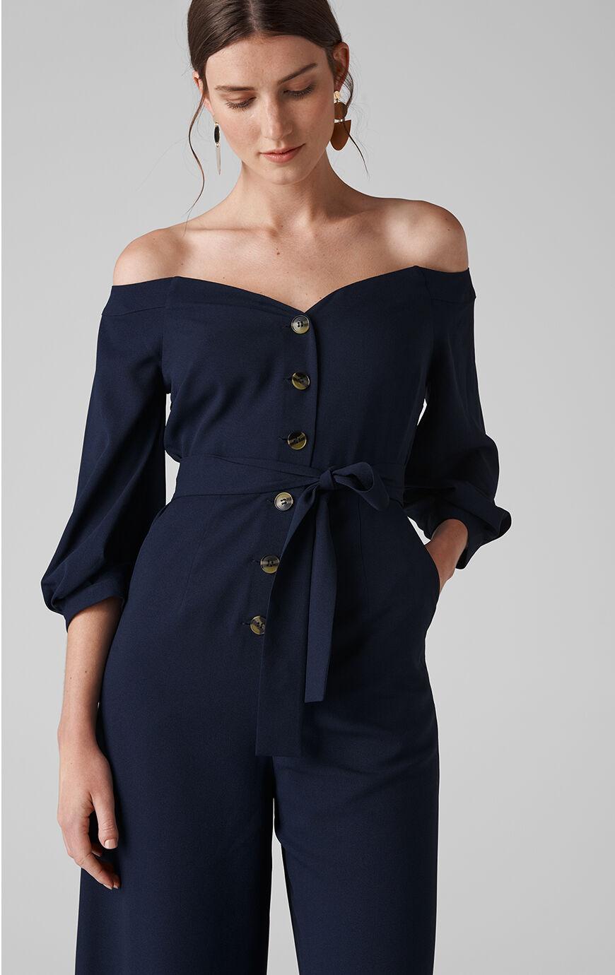 Whistles Synthetic Carina Off Shoulder Jumpsuit in Navy (Blue) - Lyst
