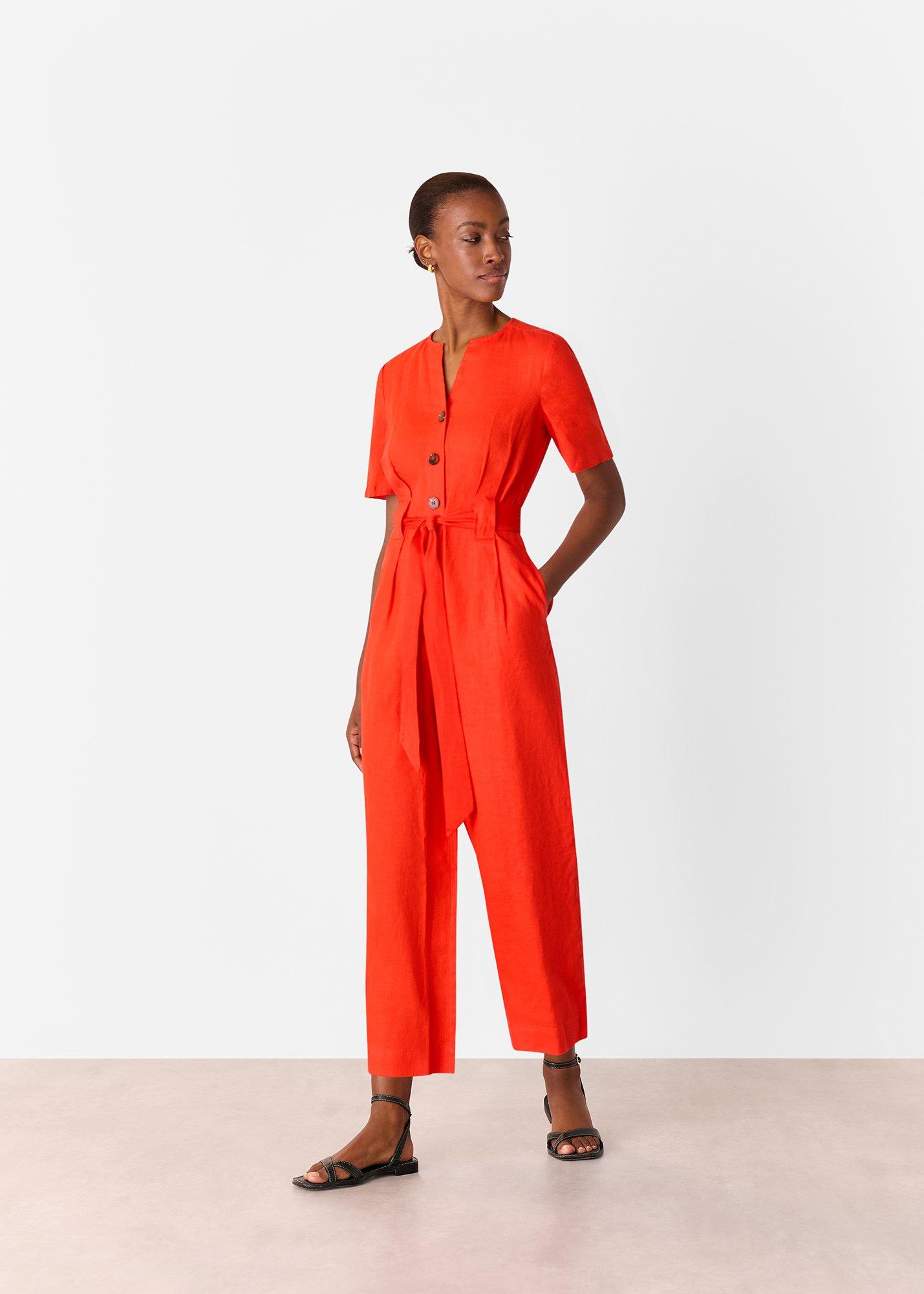 Whistles Petite Fiona Linen Button Jumpsuit in Red Lyst UK - Main Image