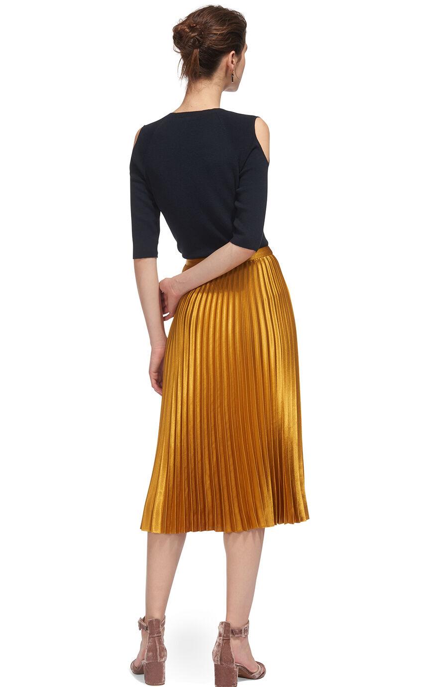 Whistles Satin Pleated Skirt in Yellow Lyst