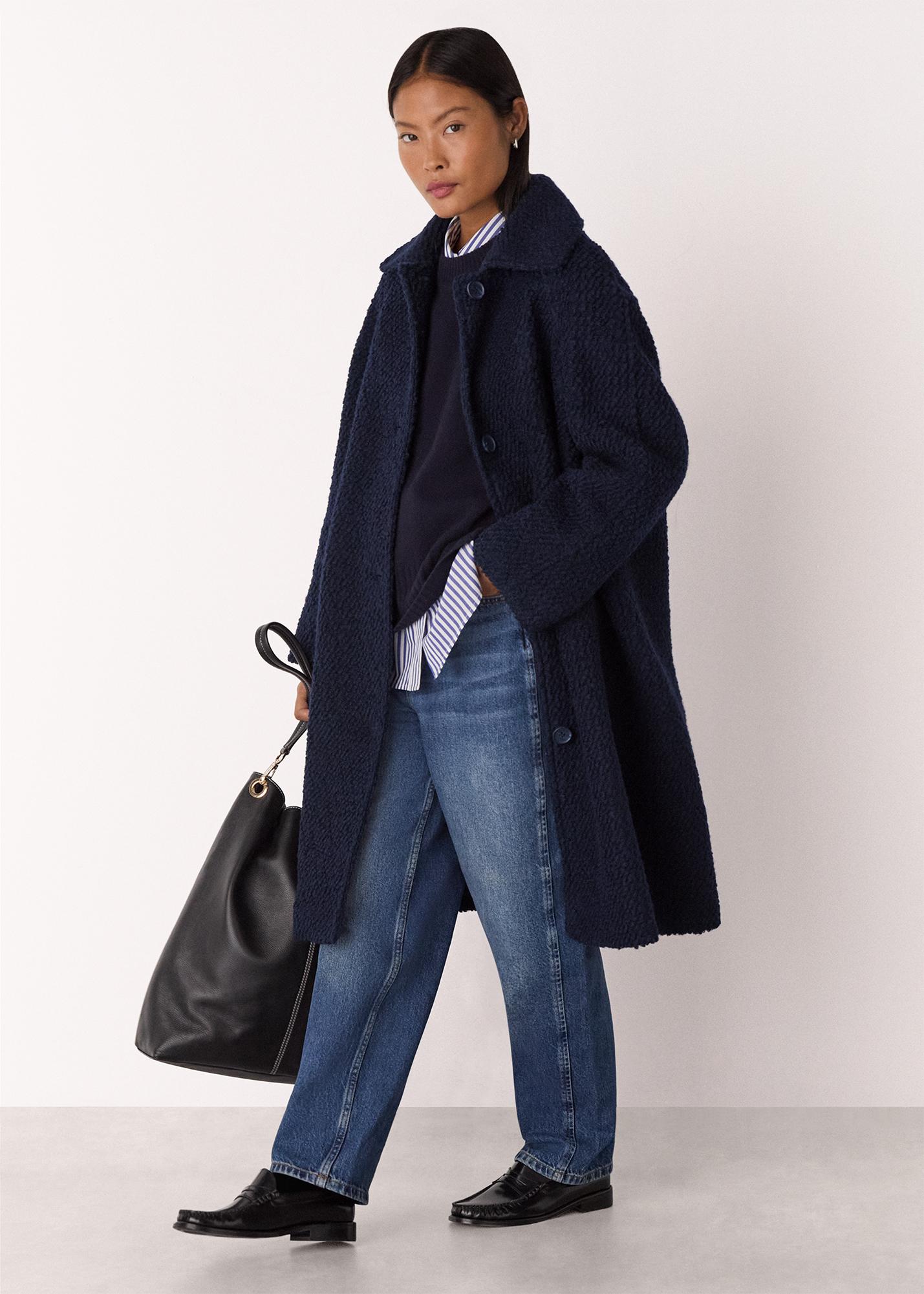 Whistles Petite Romy Boucle Coat in Blue Lyst UK