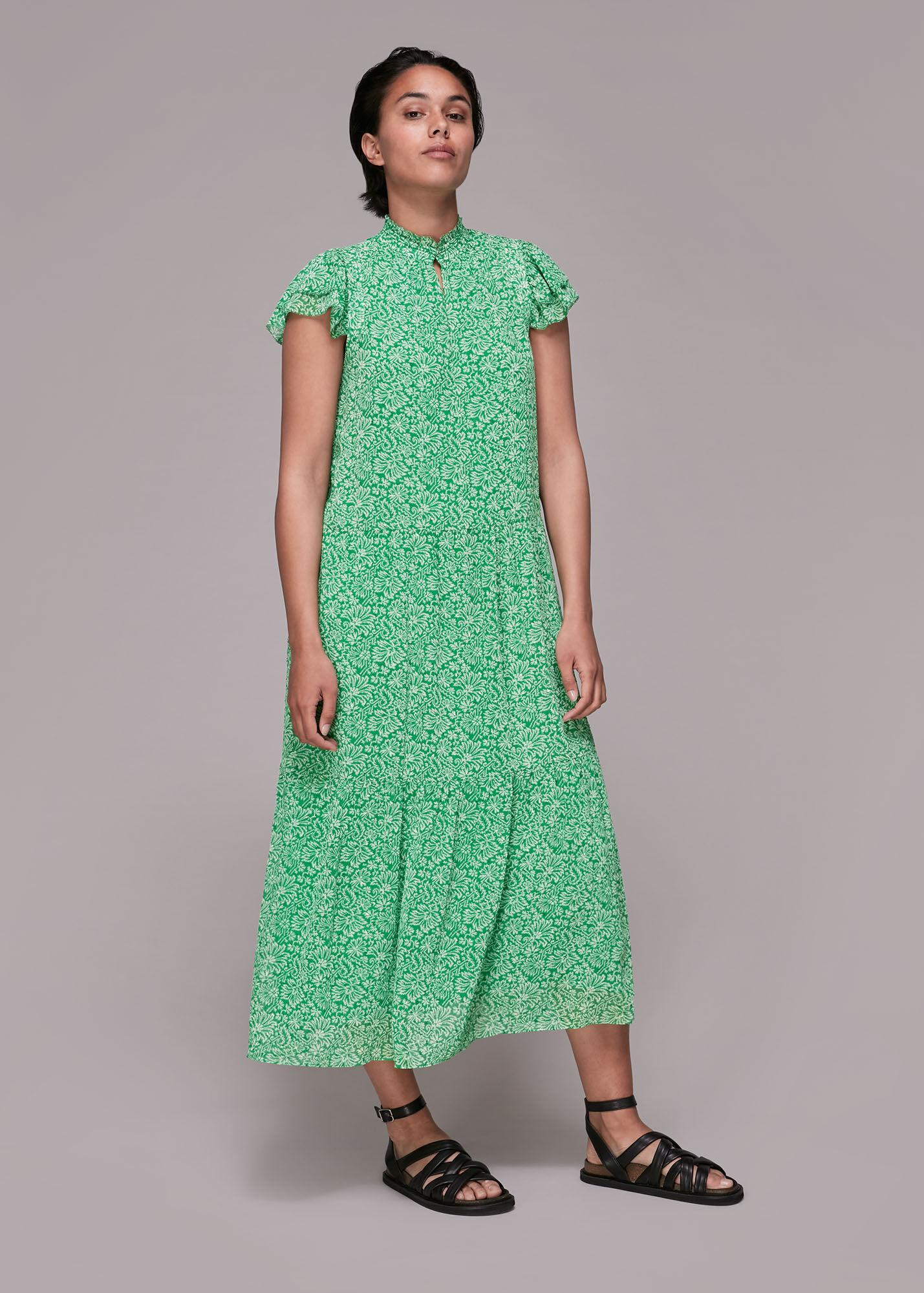 Indo Floral Print Tiered Dress 