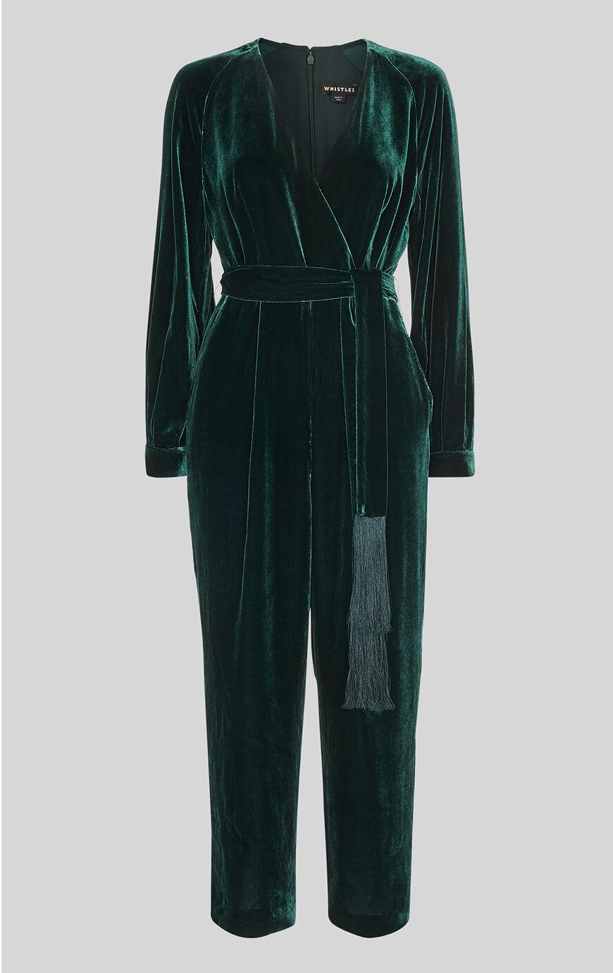 Whistles Thea Wrap Velvet Jumpsuit in Green Lyst