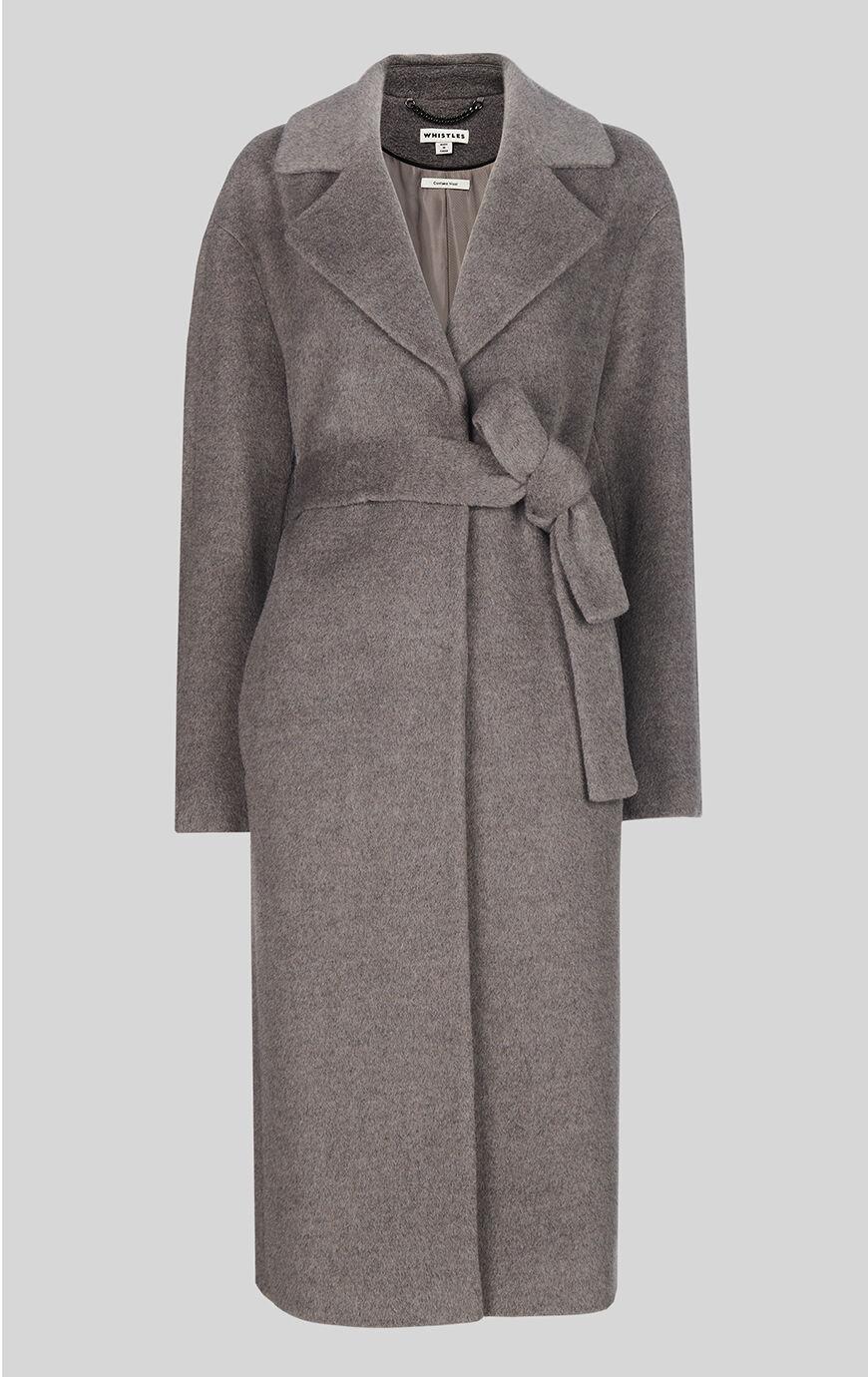 grey wrap belted coat