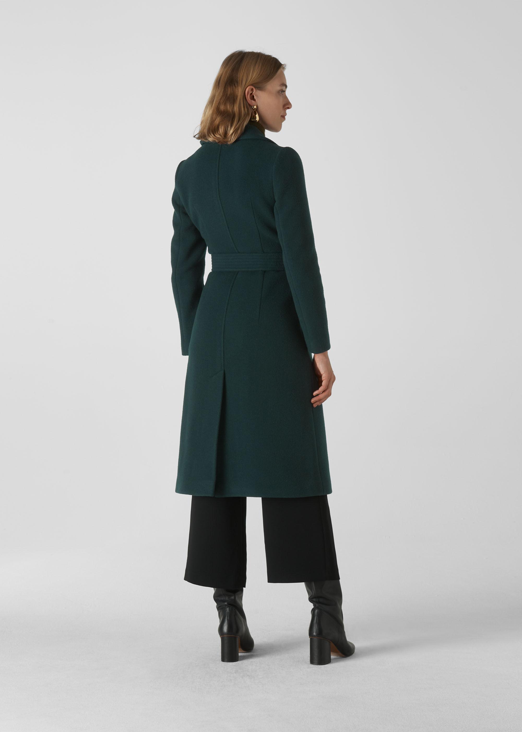 Whistles Wool Alexandra Belted Coat in Dark Green (Green) - Lyst