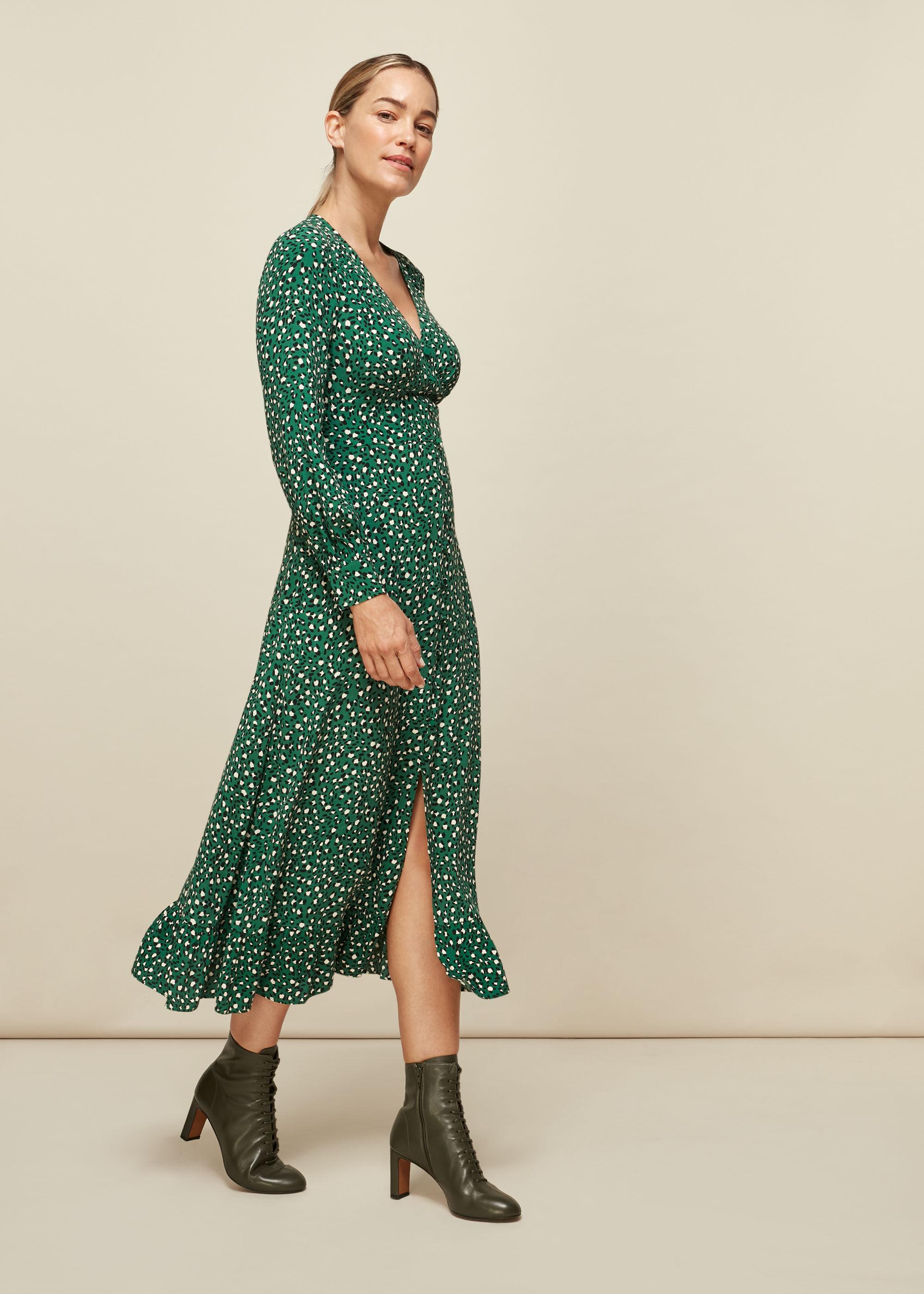 whistles green polka dot dress