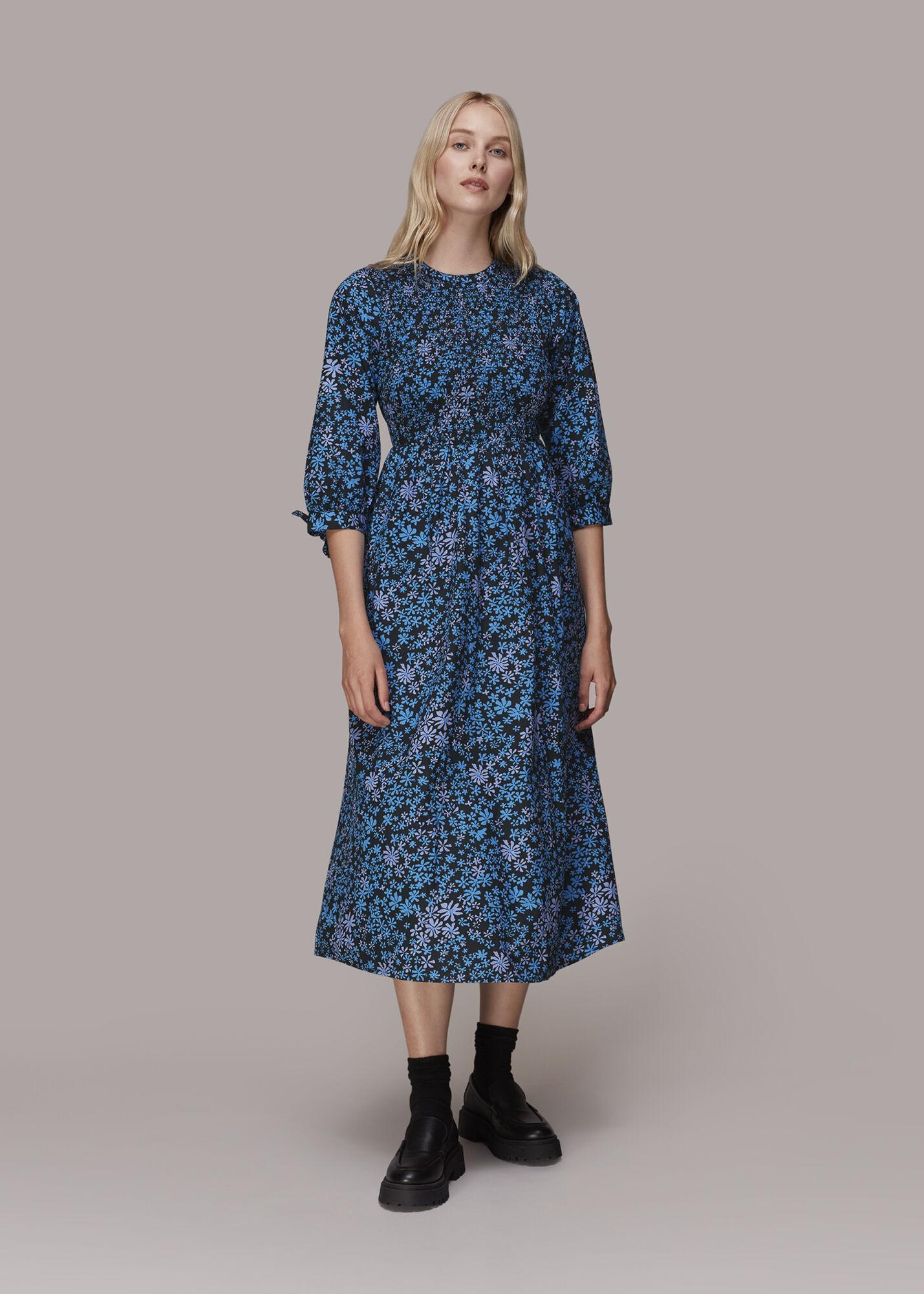 Whistles Boho Floral Shirred Dress in Blue Lyst