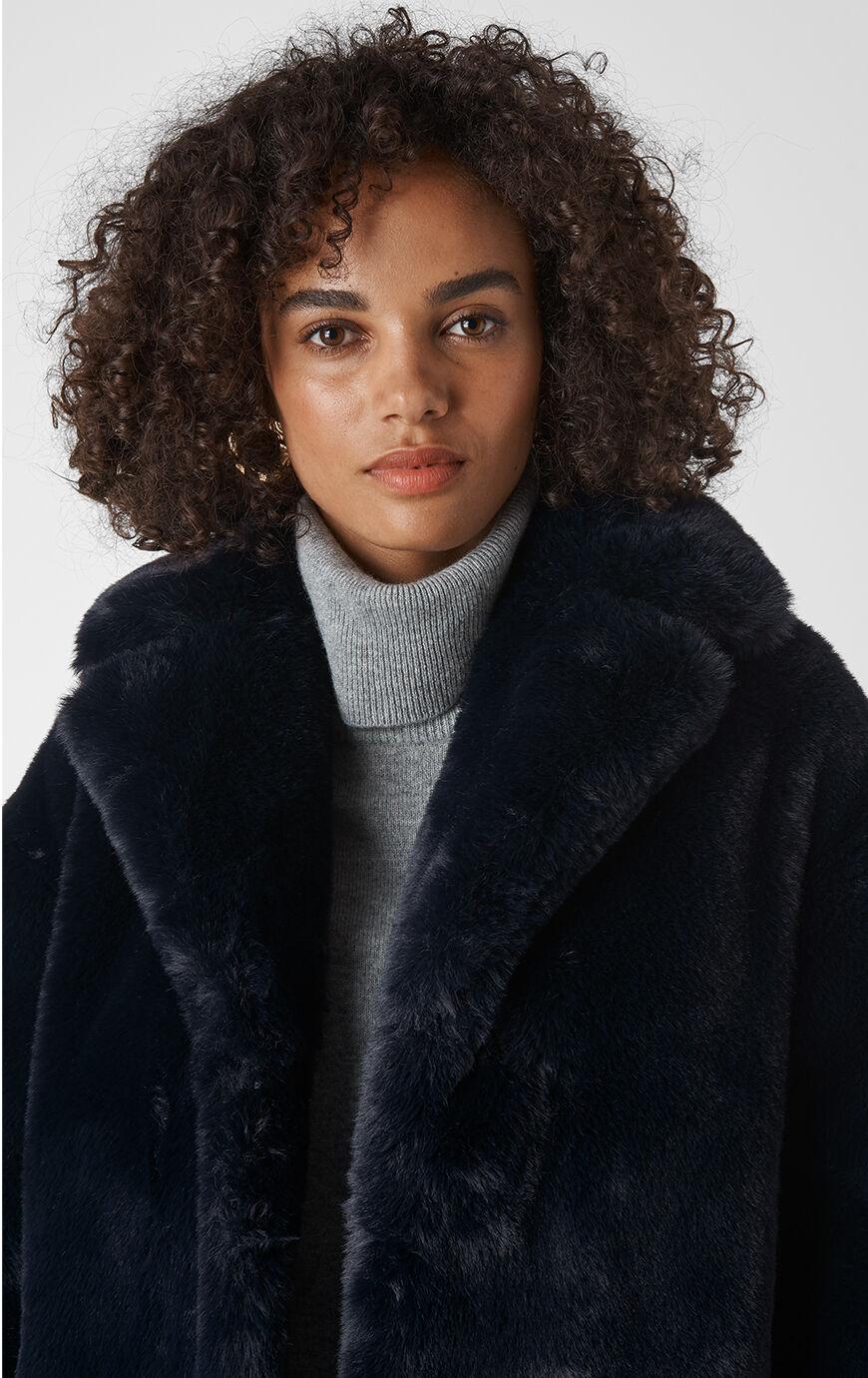Whistles Frankie Faux Fur Coat in Navy 