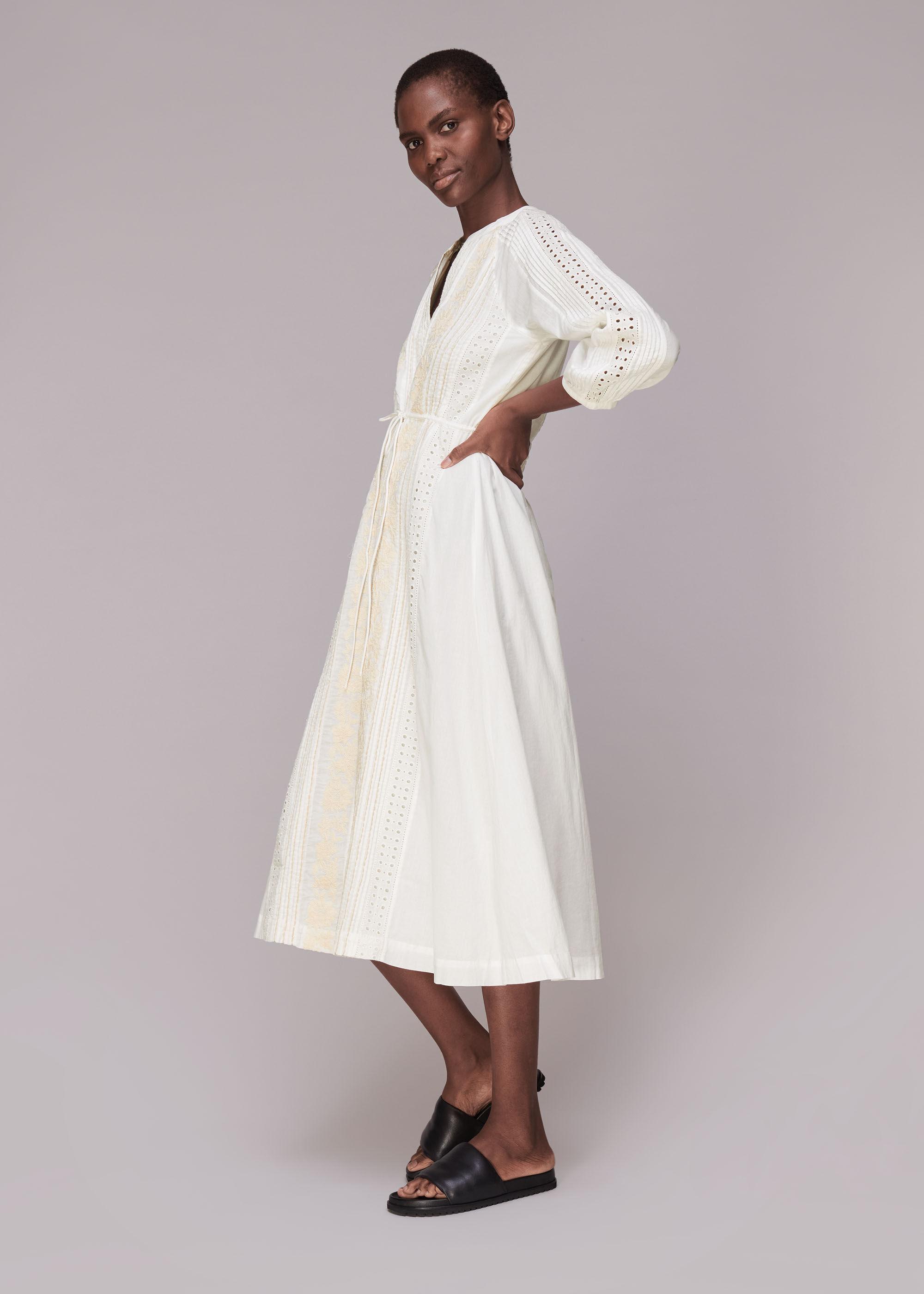 Whistles Cotton Embroidered Dress in 