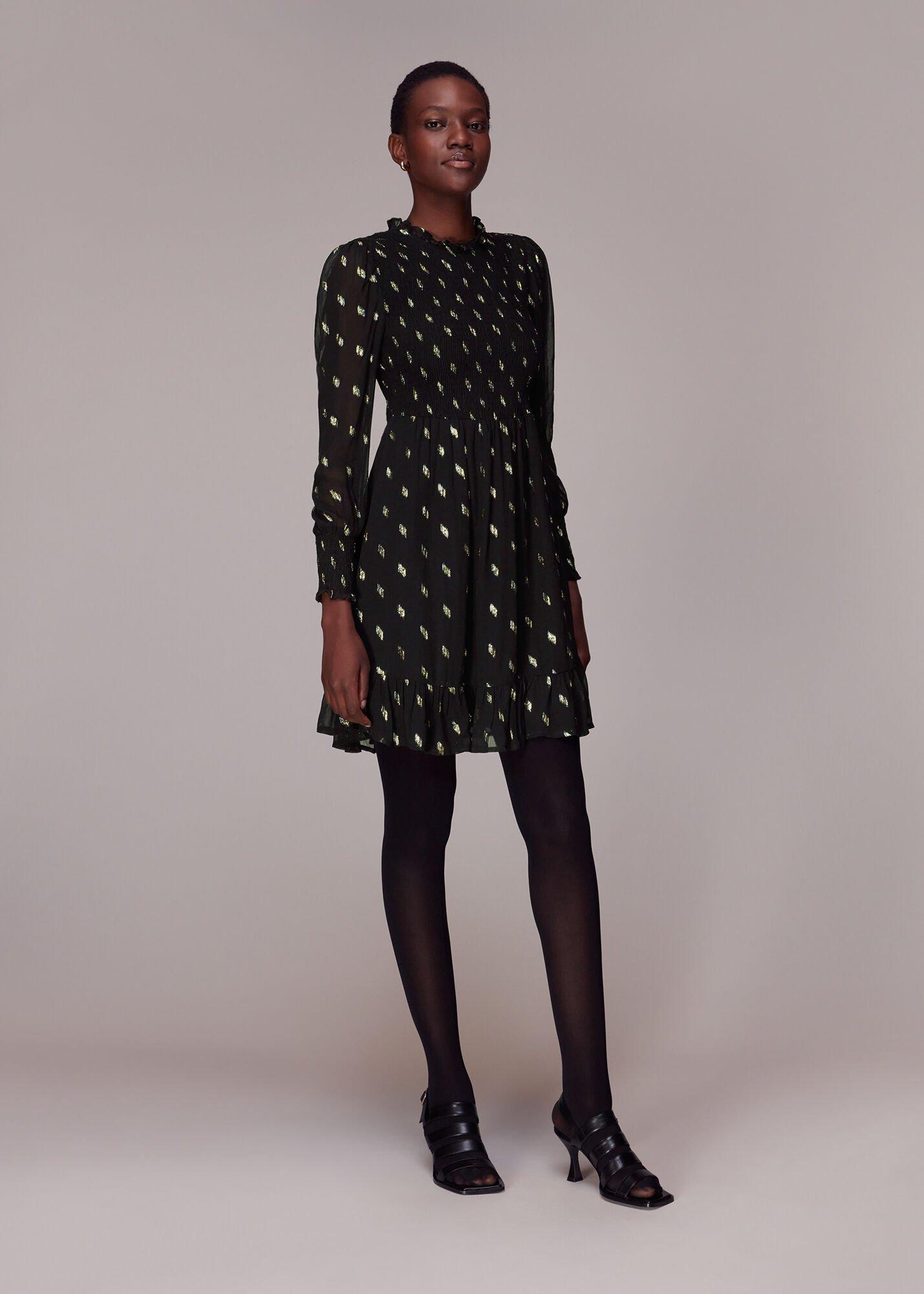 Whistles Dobby Shirred Metallic Dress Lyst