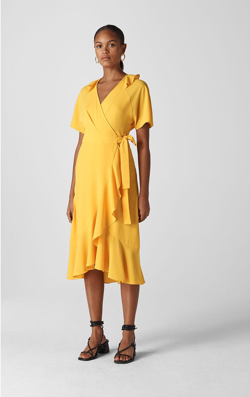 Whistles Abigail Frill Wrap Dress in Yellow - Lyst