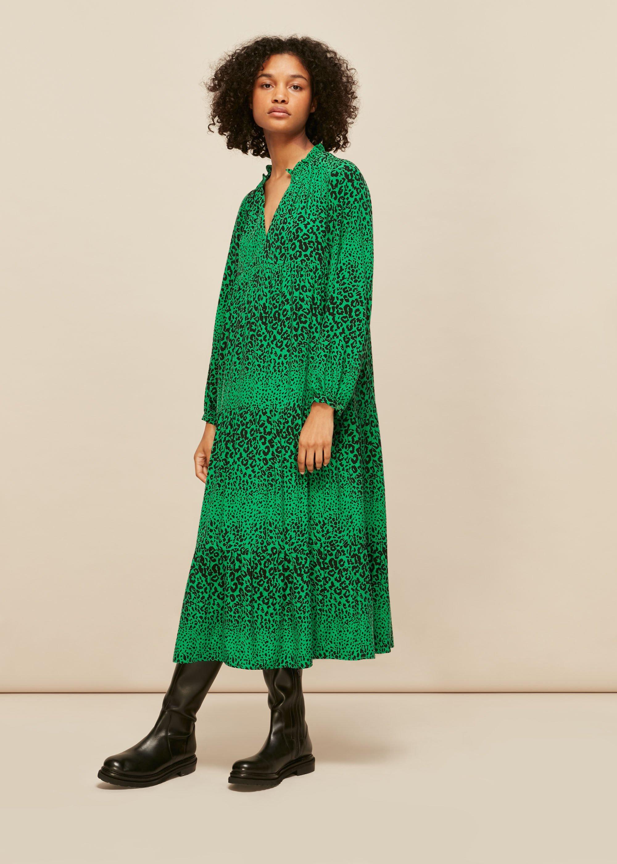 whistles green animal print dress