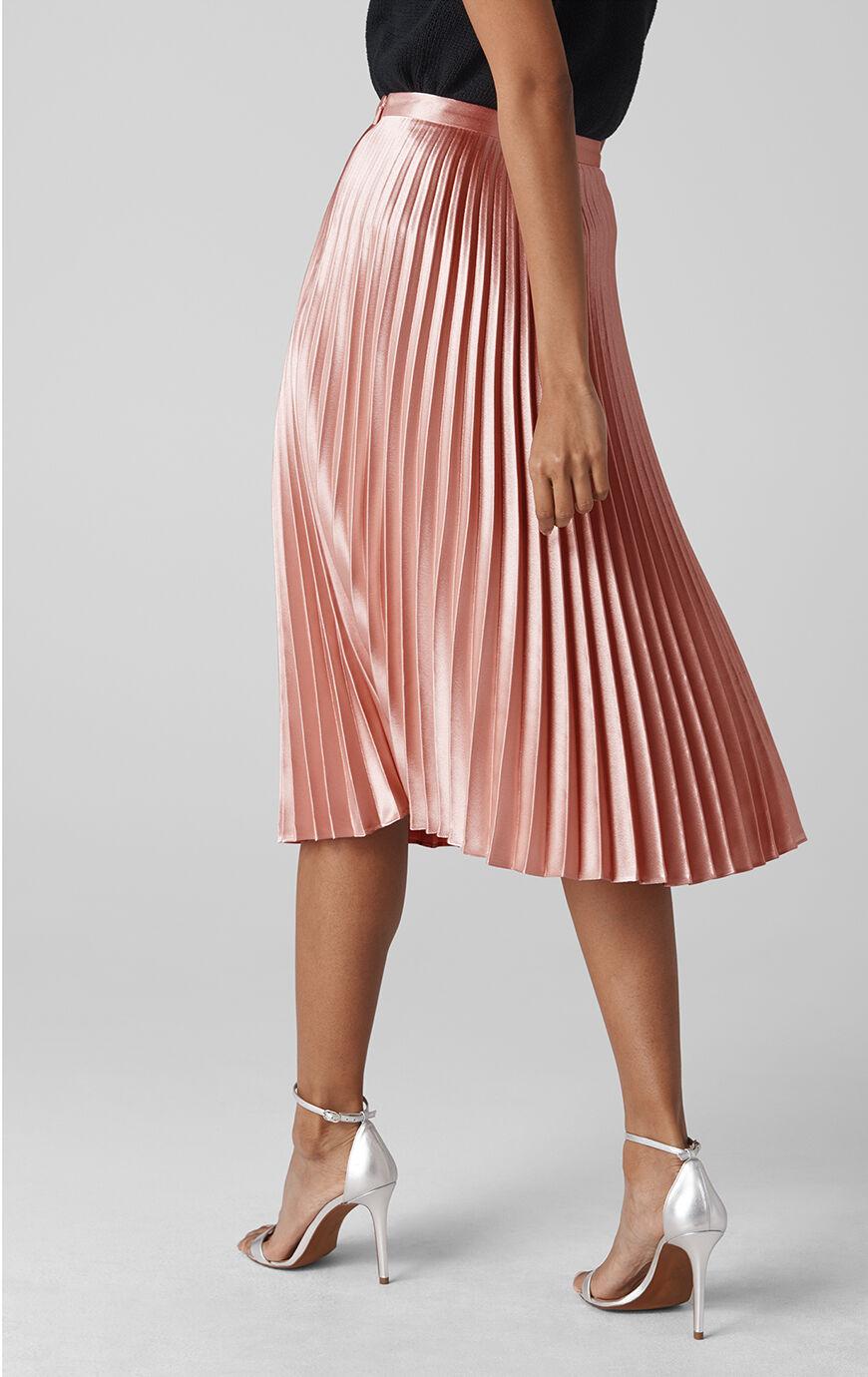 Whistles Satin Pleated Skirt in Pink | Lyst