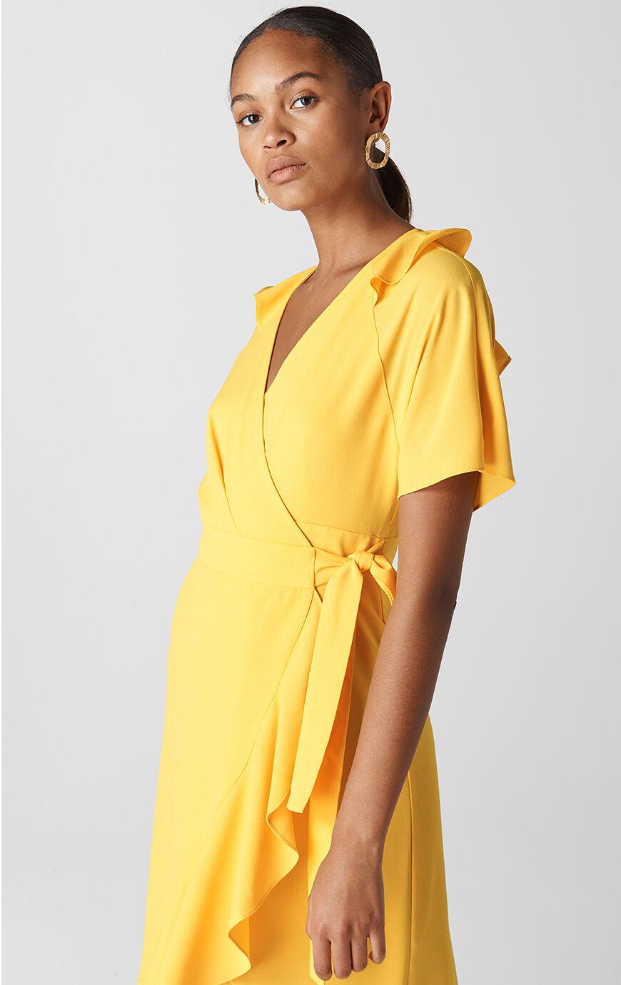 Whistles Abigail Frill Wrap Dress in Yellow - Lyst
