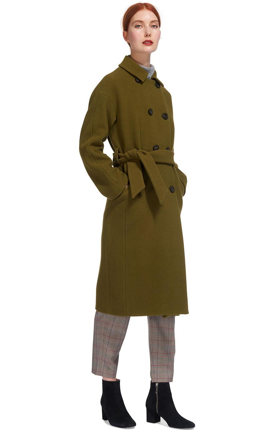 Whistles Wool Alicia Belted Db Coat in Olive (Green) - Lyst