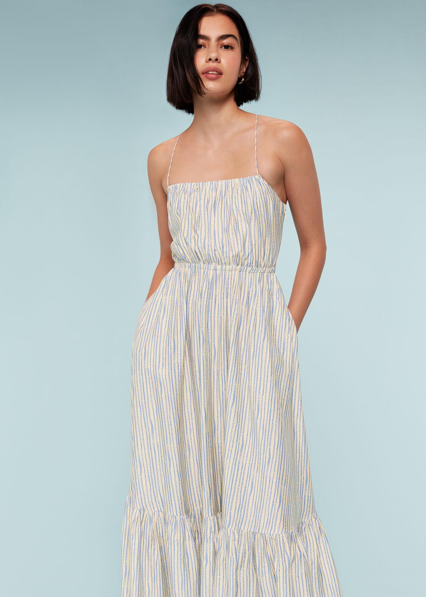 Whistles Pastel Stripe Silk Mix Dress in Blue Lyst