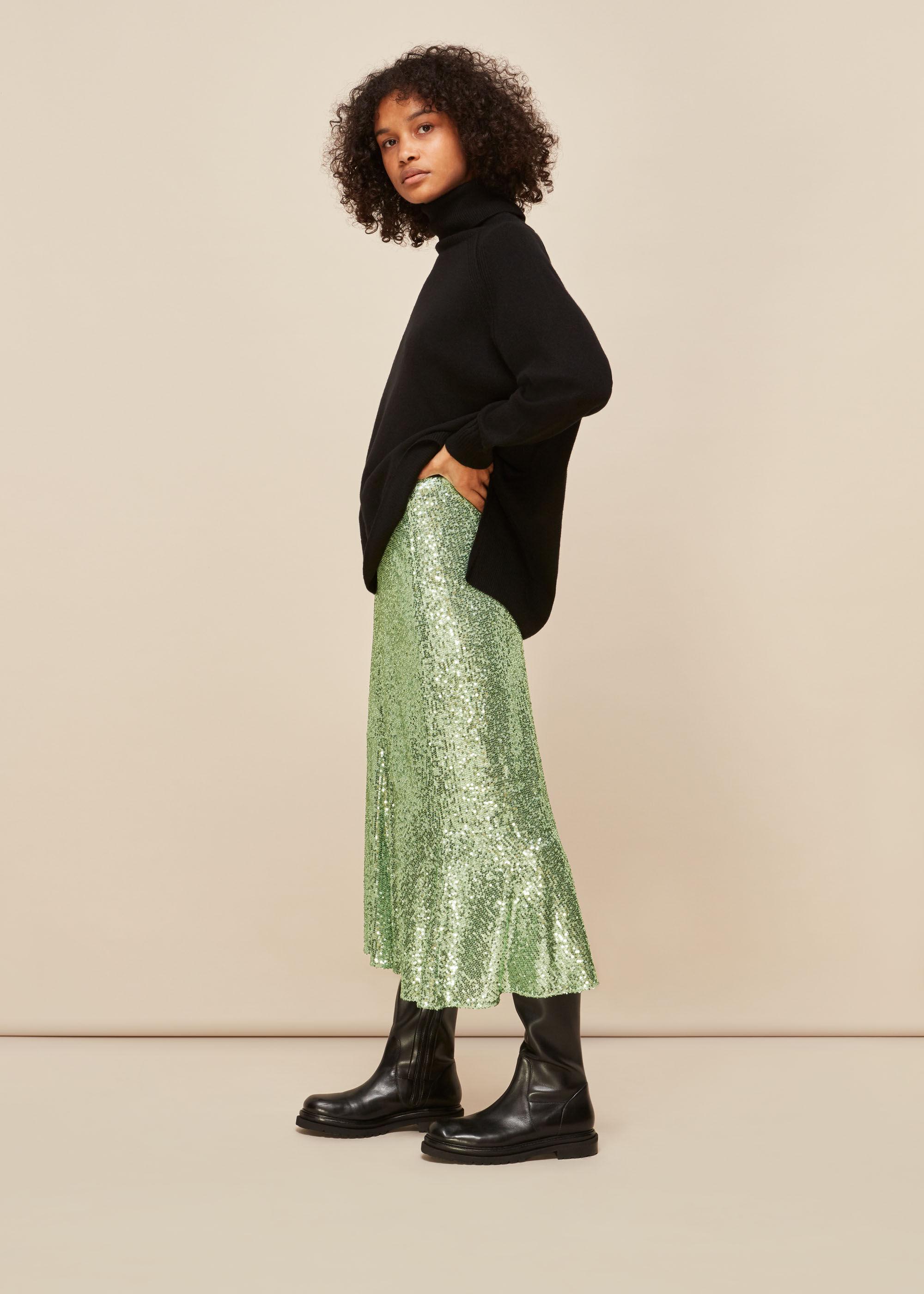 whistles black sequin skirt