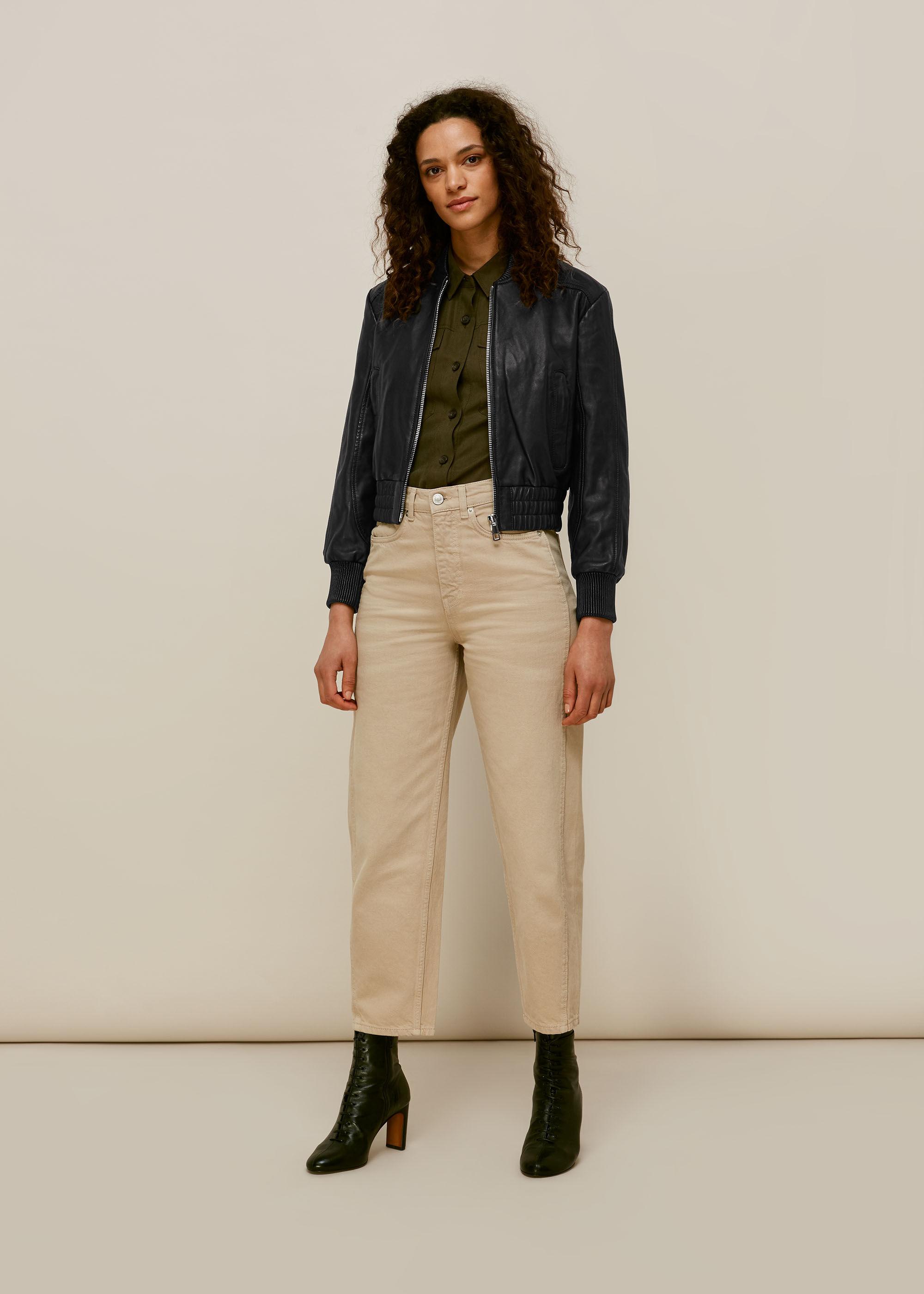 cropped leather bomber jacket