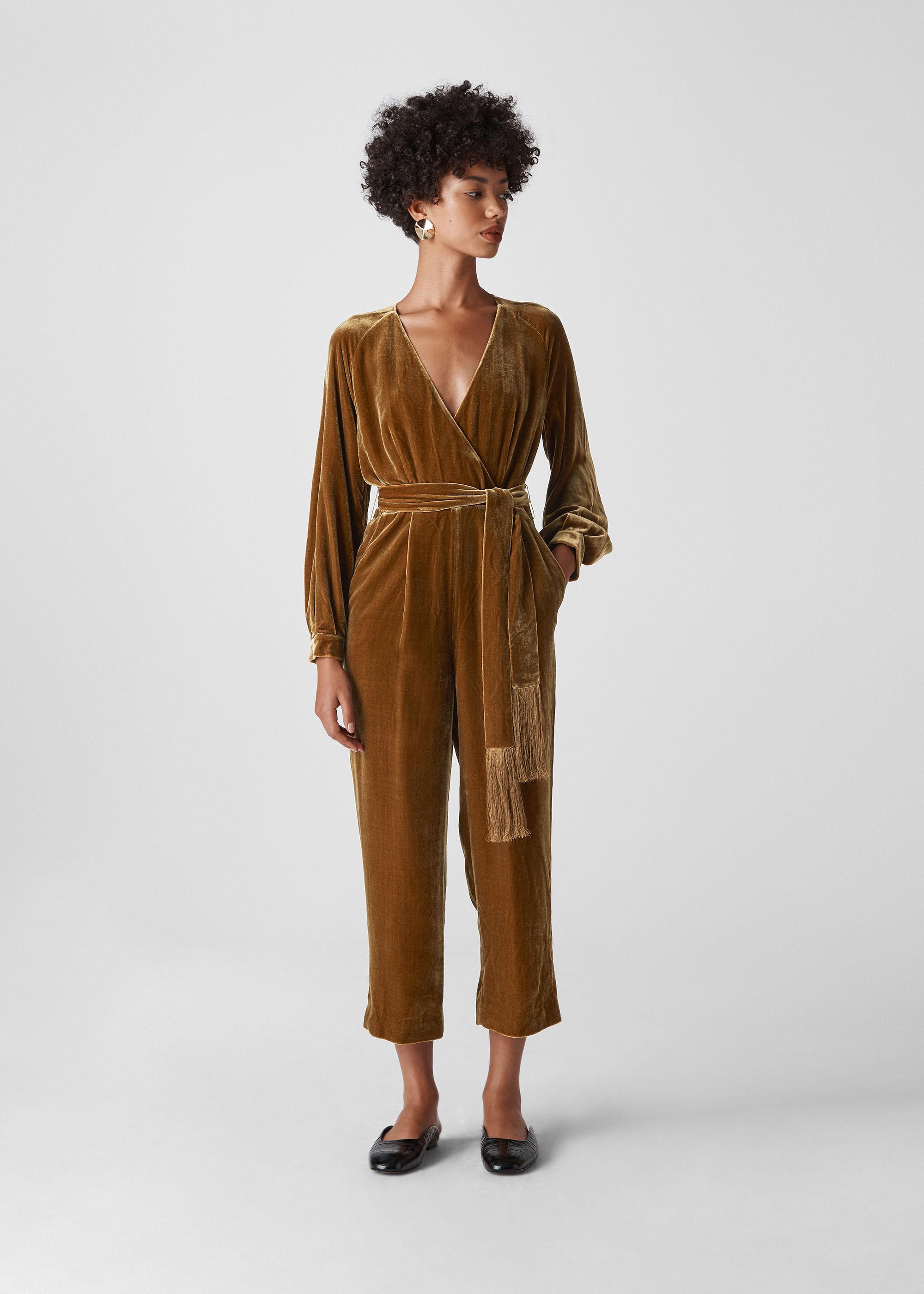 Whistles Thea Wrap Velvet Jumpsuit in Metallic | Lyst Canada